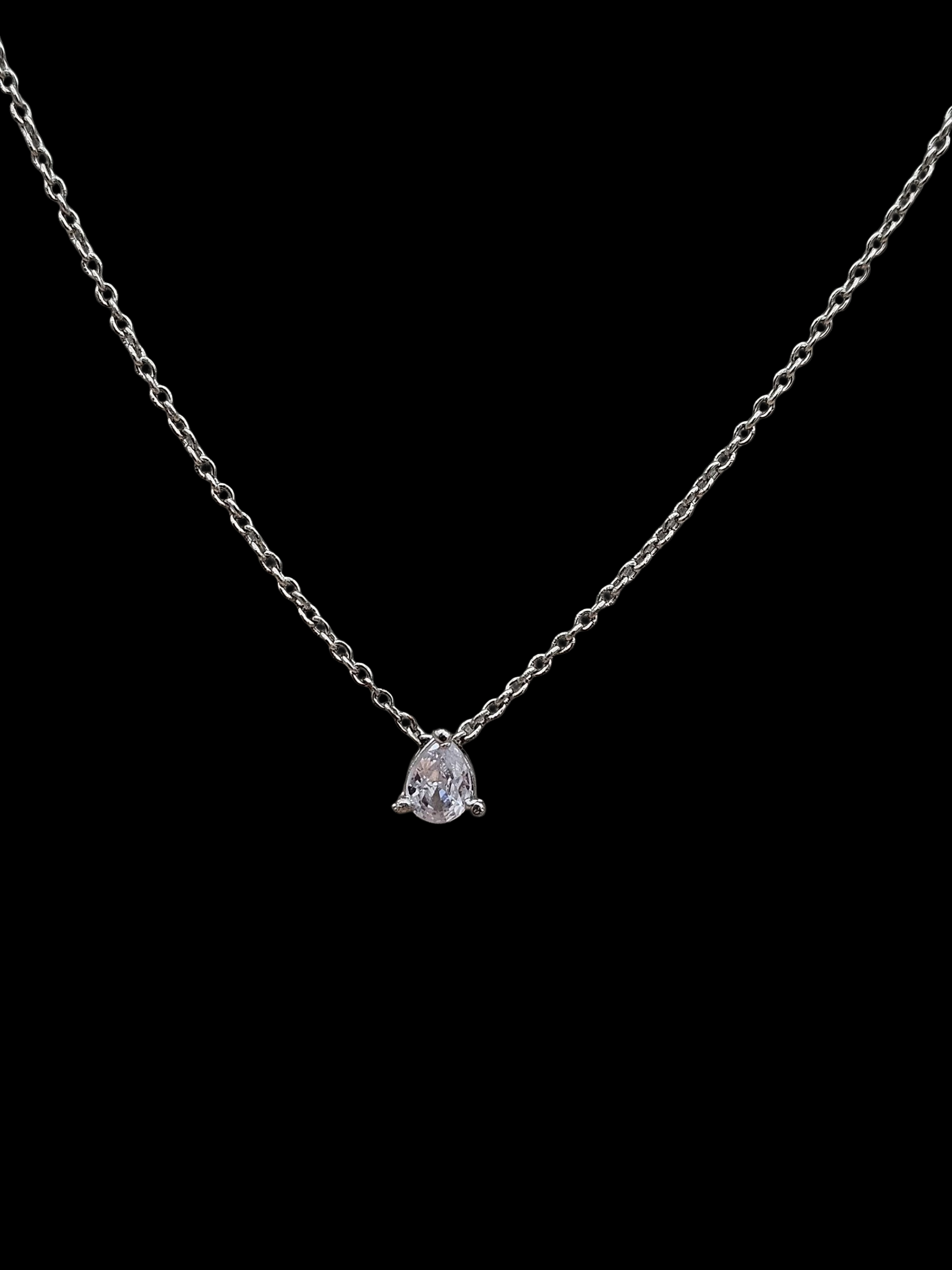 Stunning White Rhodium plated Pan Drop shape CZ Stone Light weight Chain Pendant