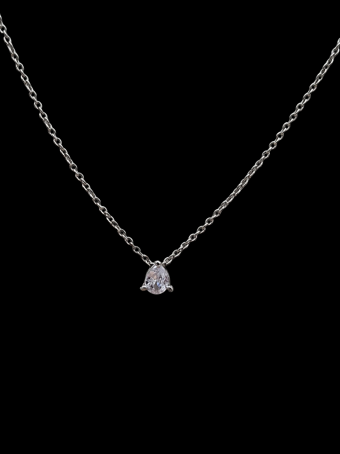 Stunning White Rhodium plated Pan Drop shape CZ Stone Light weight Chain Pendant