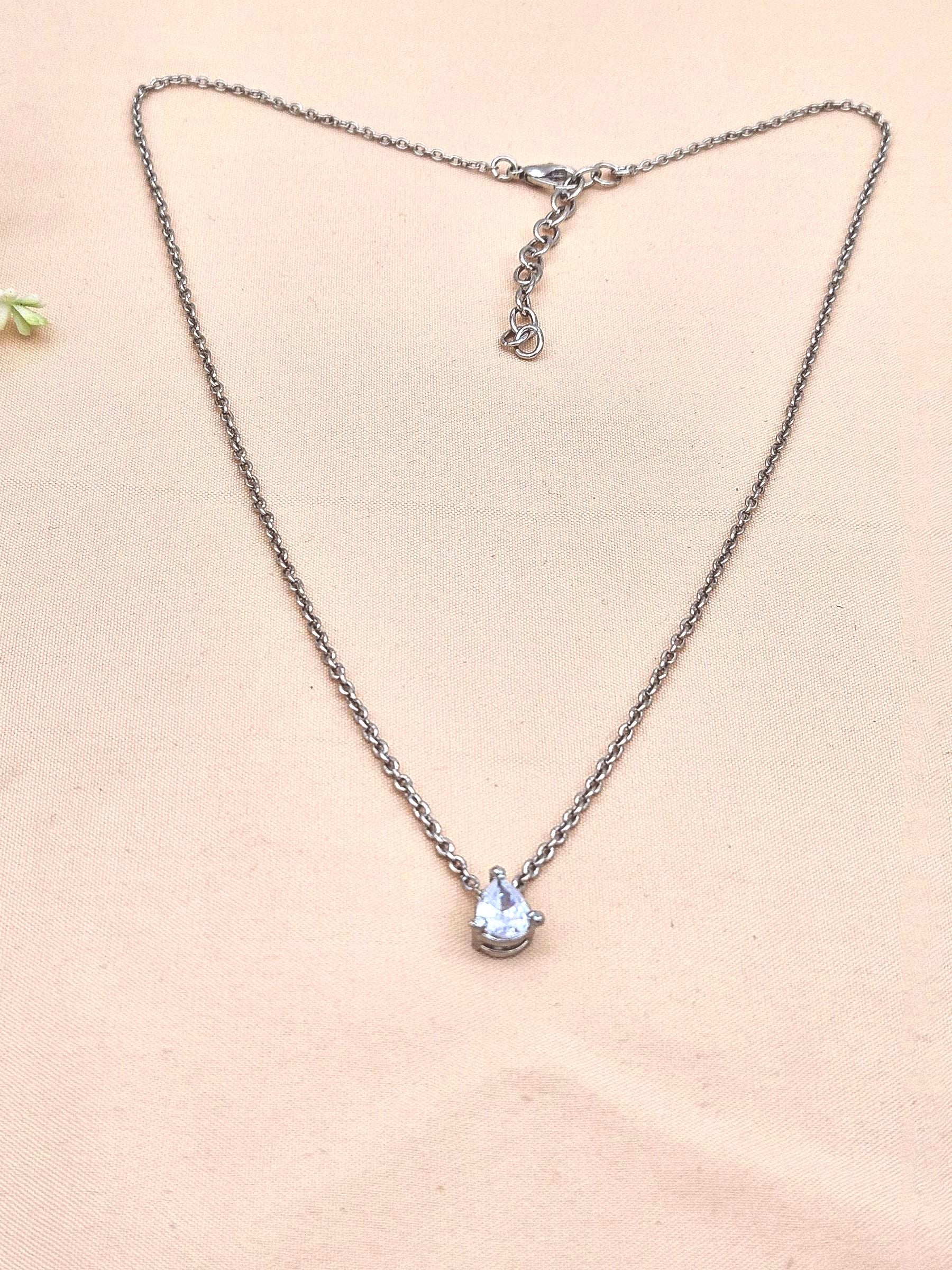 Stunning White Rhodium plated Pan Drop shape CZ Stone Light weight Chain Pendant