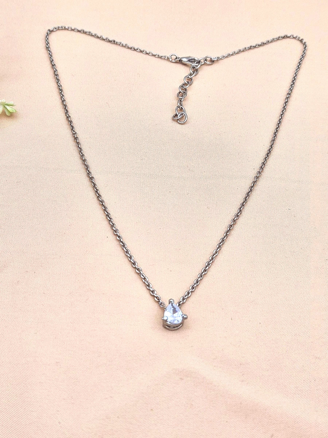 Stunning White Rhodium plated Pan Drop shape CZ Stone Light weight Chain Pendant