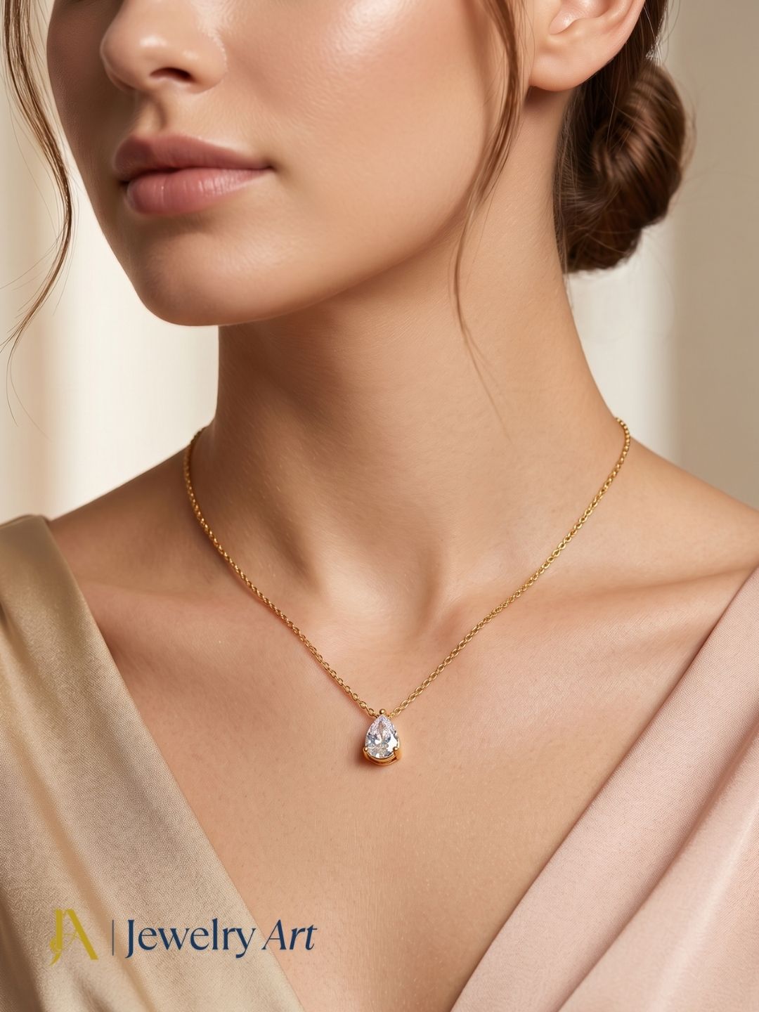 designer pan drop pendant necklace gold plated CZ minimalist jewelry
