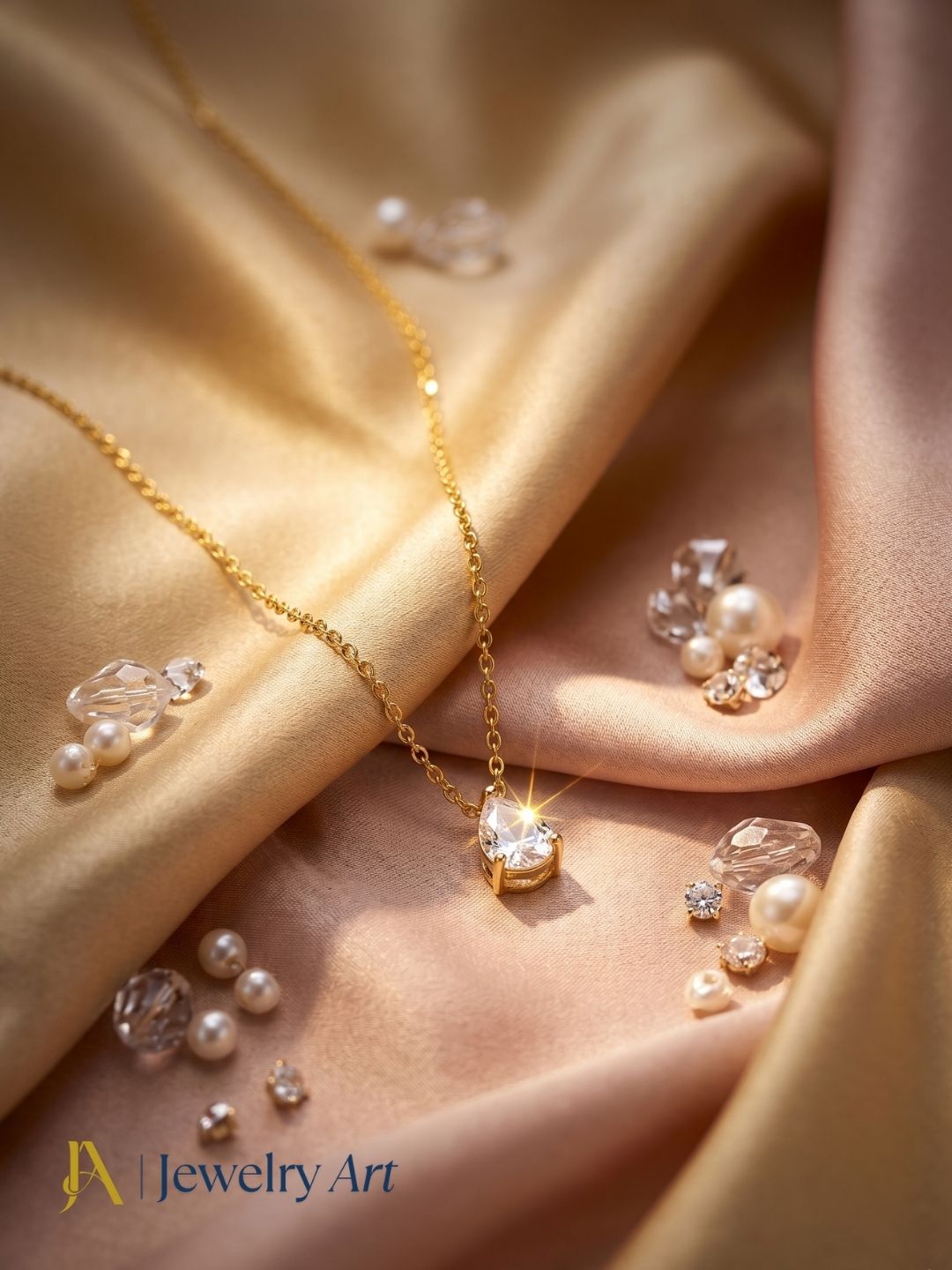 designer pan drop pendant necklace gold plated CZ minimalist jewelry
