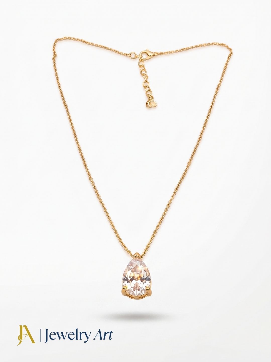 designer pan drop pendant necklace gold plated CZ minimalist jewelry
