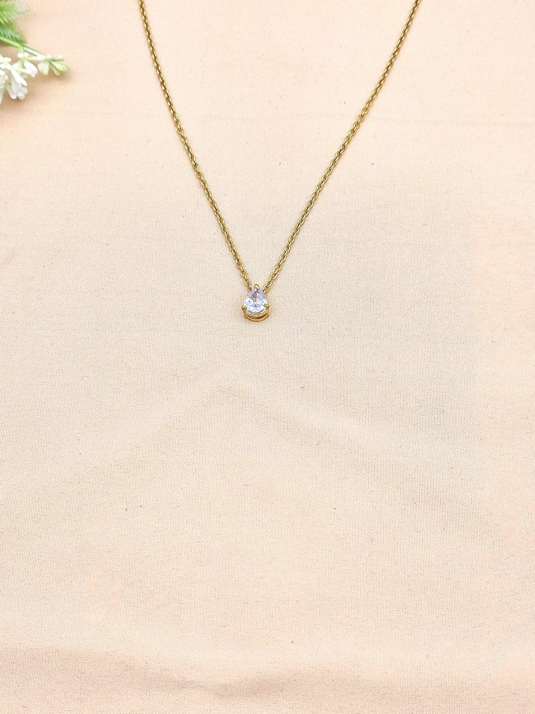 Stunning Gold plated Cubic Zirconia Stone Light weight Pan Drop Shape Chain Pendant