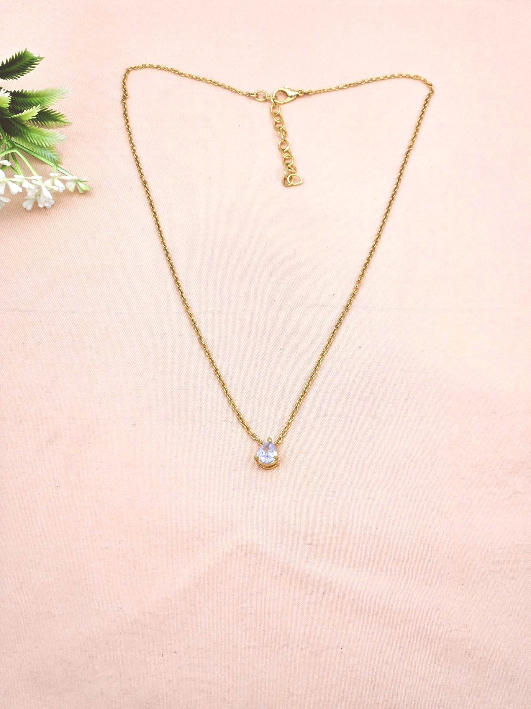Stunning Gold plated Cubic Zirconia Stone Light weight Pan Drop Shape Chain Pendant