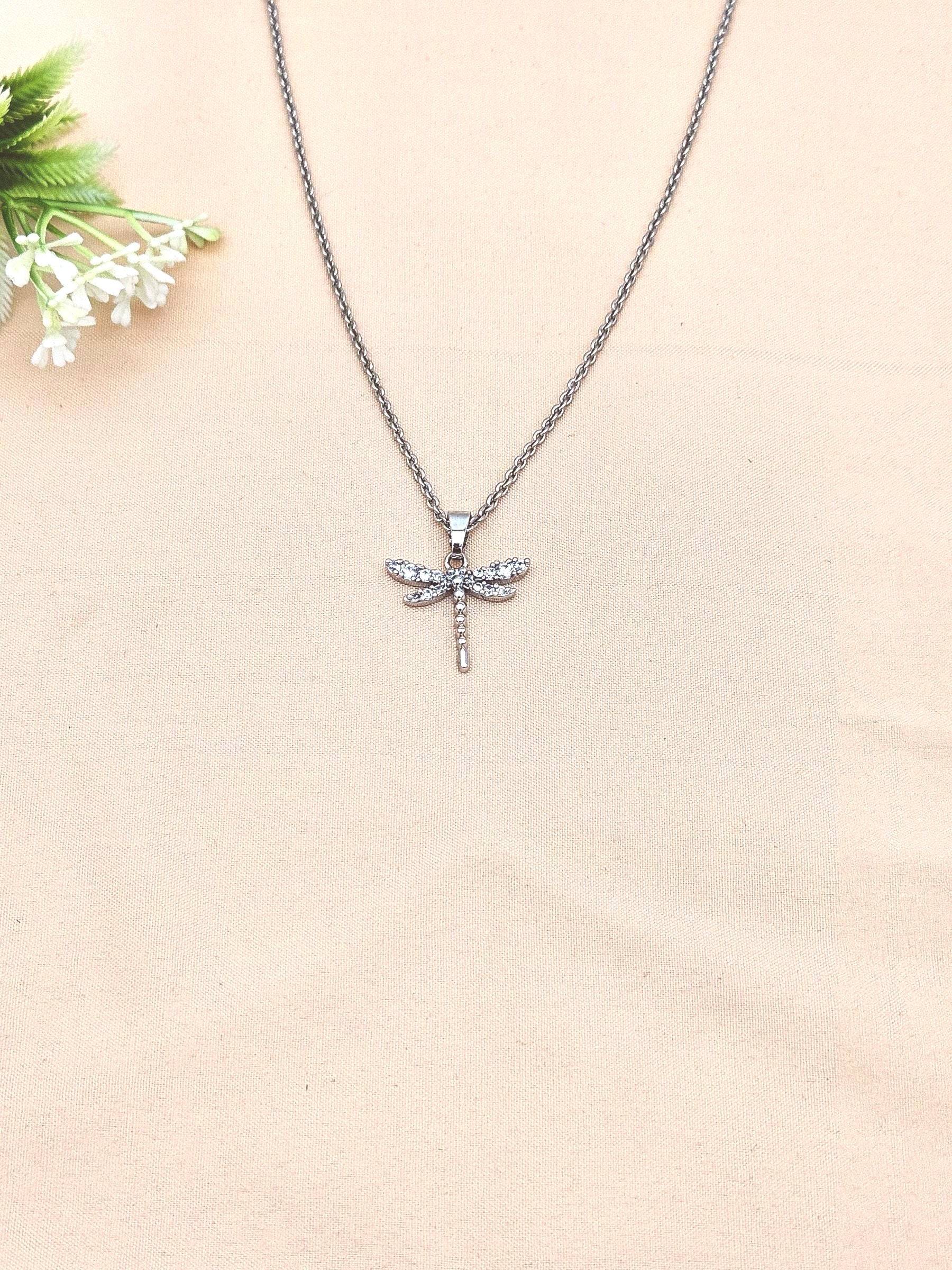 Stunning White Rhodium plated Cubic Zirconia Stone Light weight Fly Shape Chain Pendant