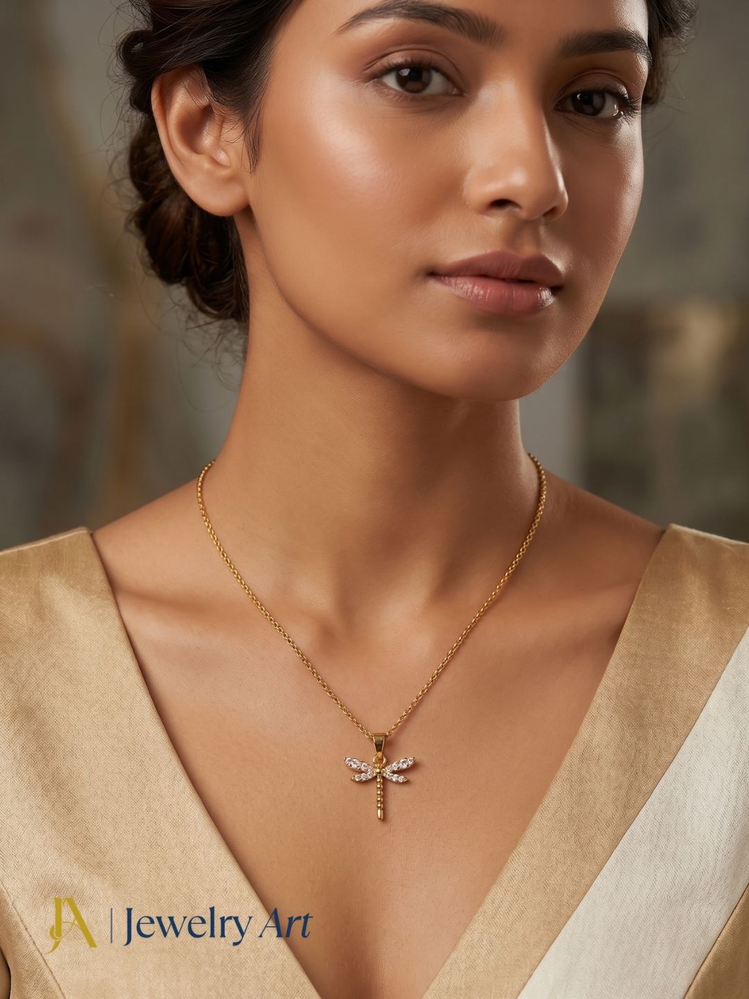 designer fly pendant necklace gold plated CZ stone minimalist jewelry
