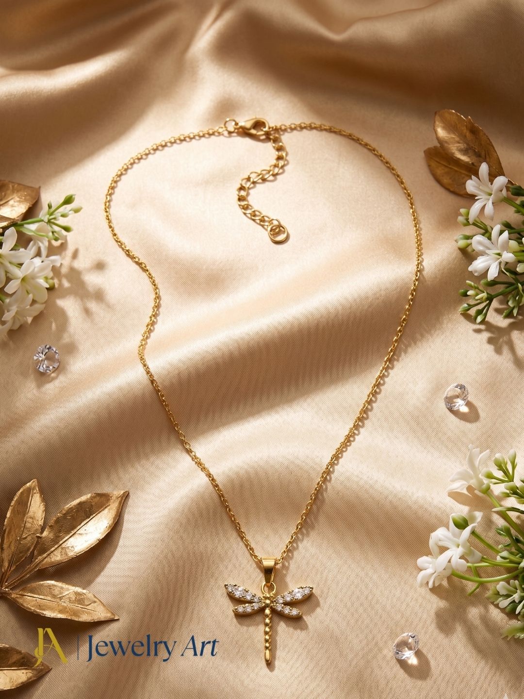 designer fly pendant necklace gold plated CZ stone minimalist jewelry
