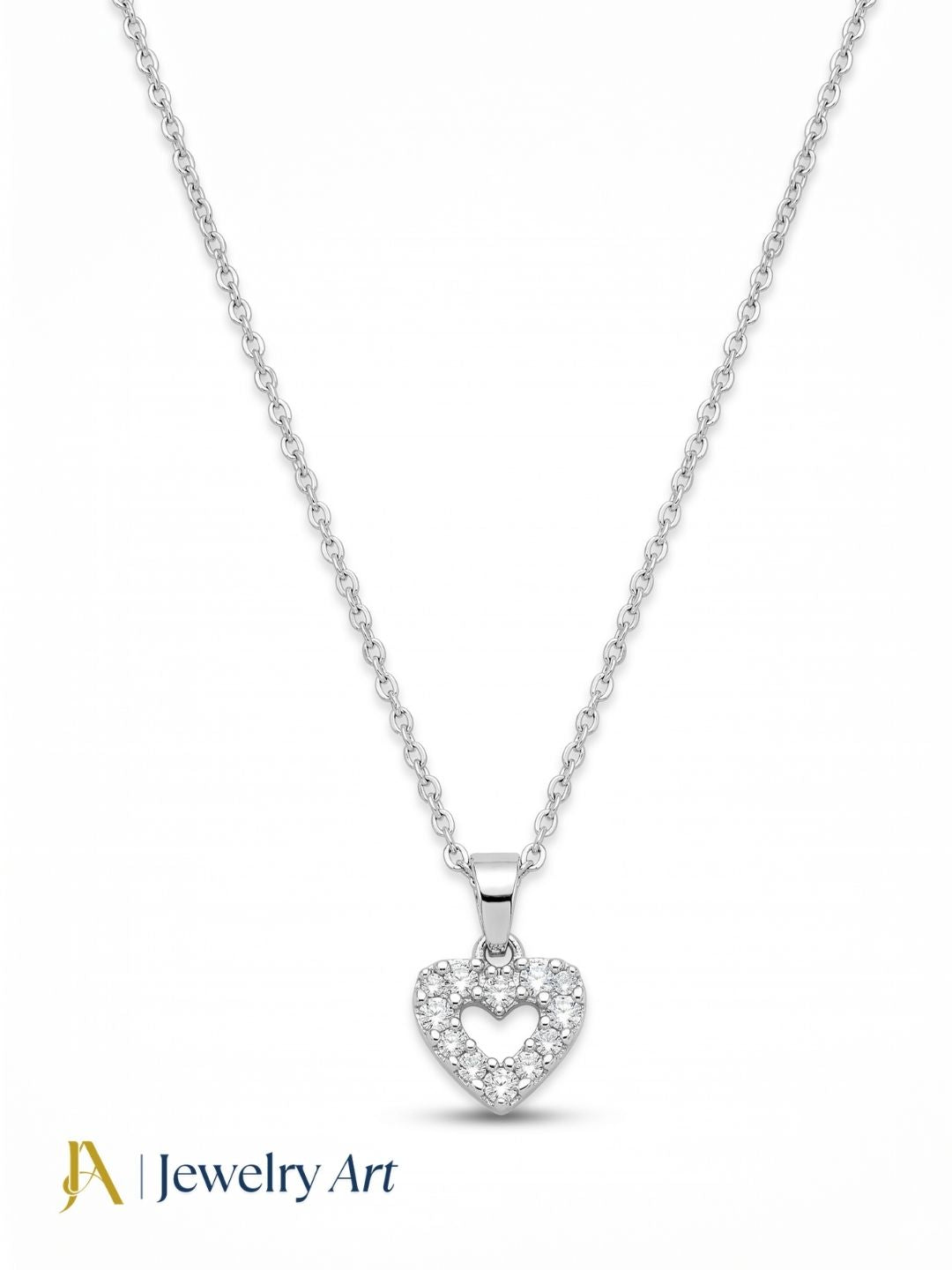 CZ stone heart pendant white rhodium plated delicate chain necklace for women
