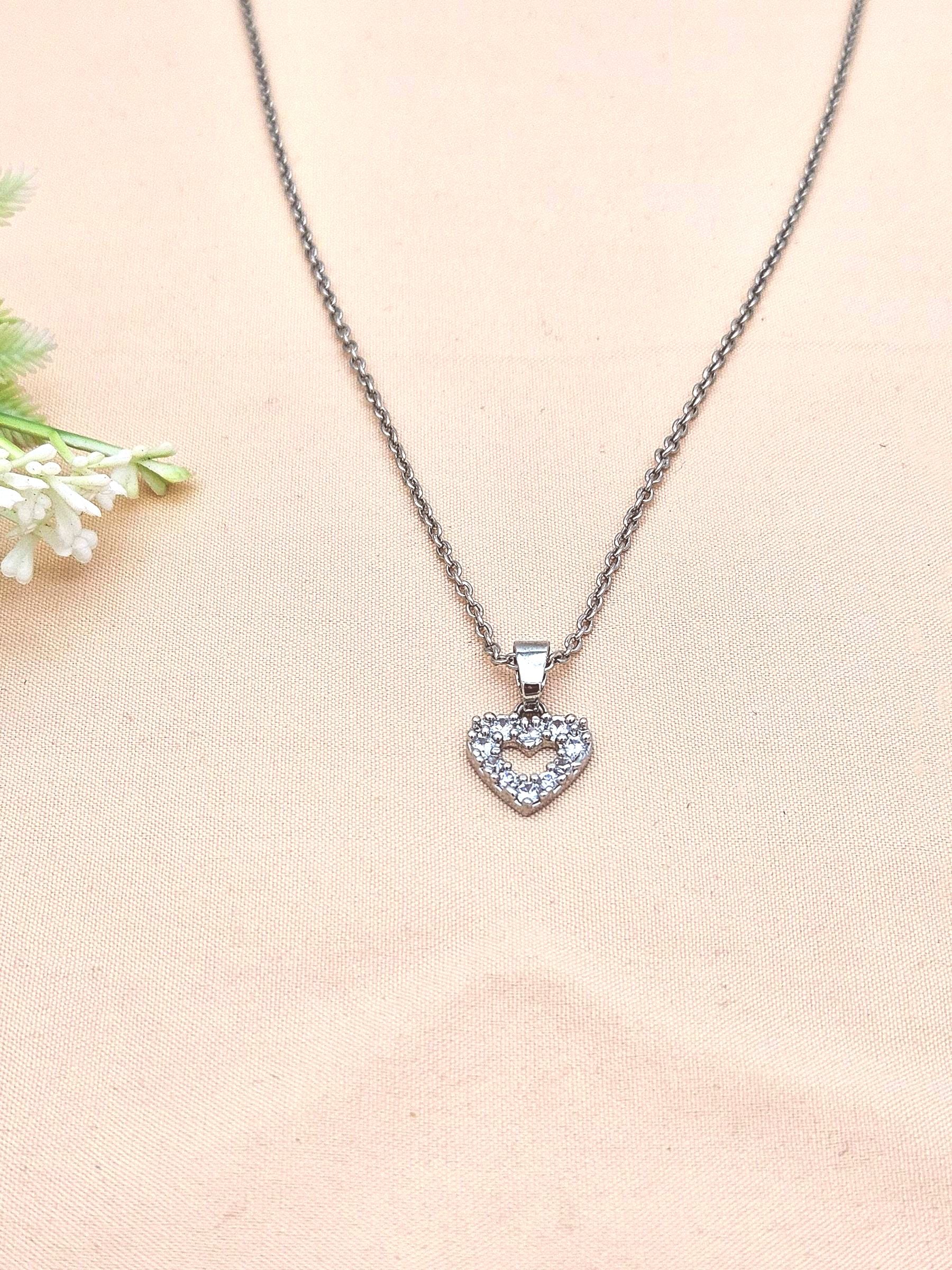 Stunning White Rhodium plated Cubic Zirconia Stone Light weight Heart Shape Chain Pendant