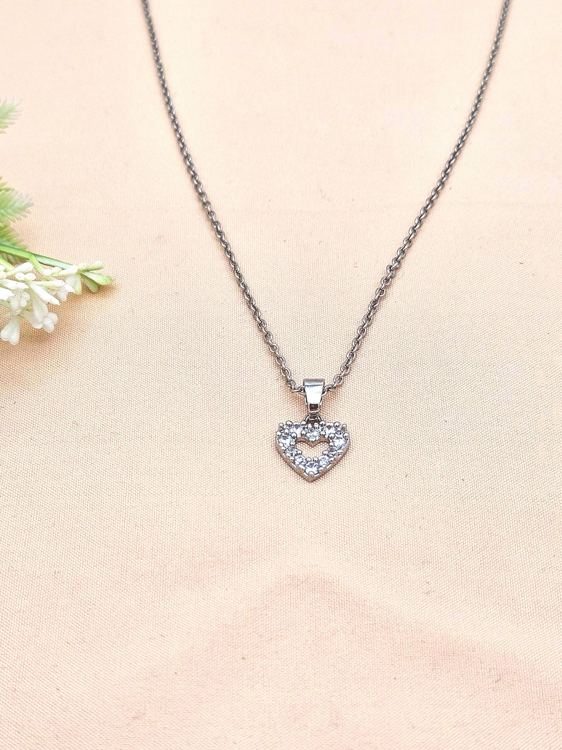 Stunning White Rhodium plated Cubic Zirconia Stone Light weight Heart Shape Chain Pendant