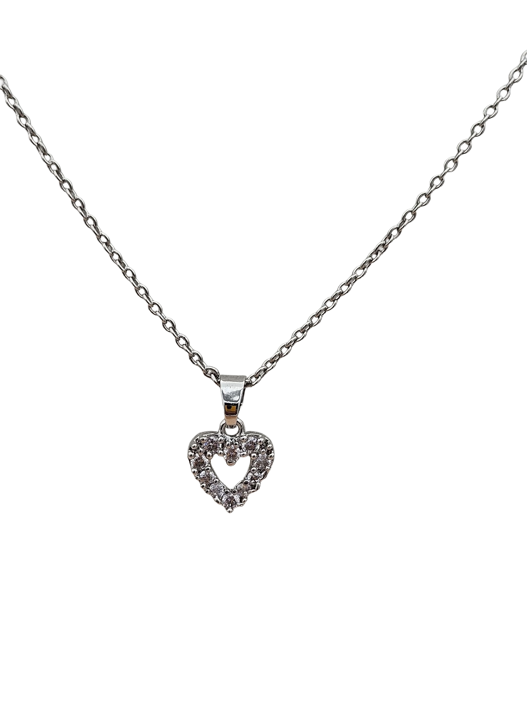 Stunning White Rhodium plated Cubic Zirconia Stone Light weight Heart Shape Chain Pendant