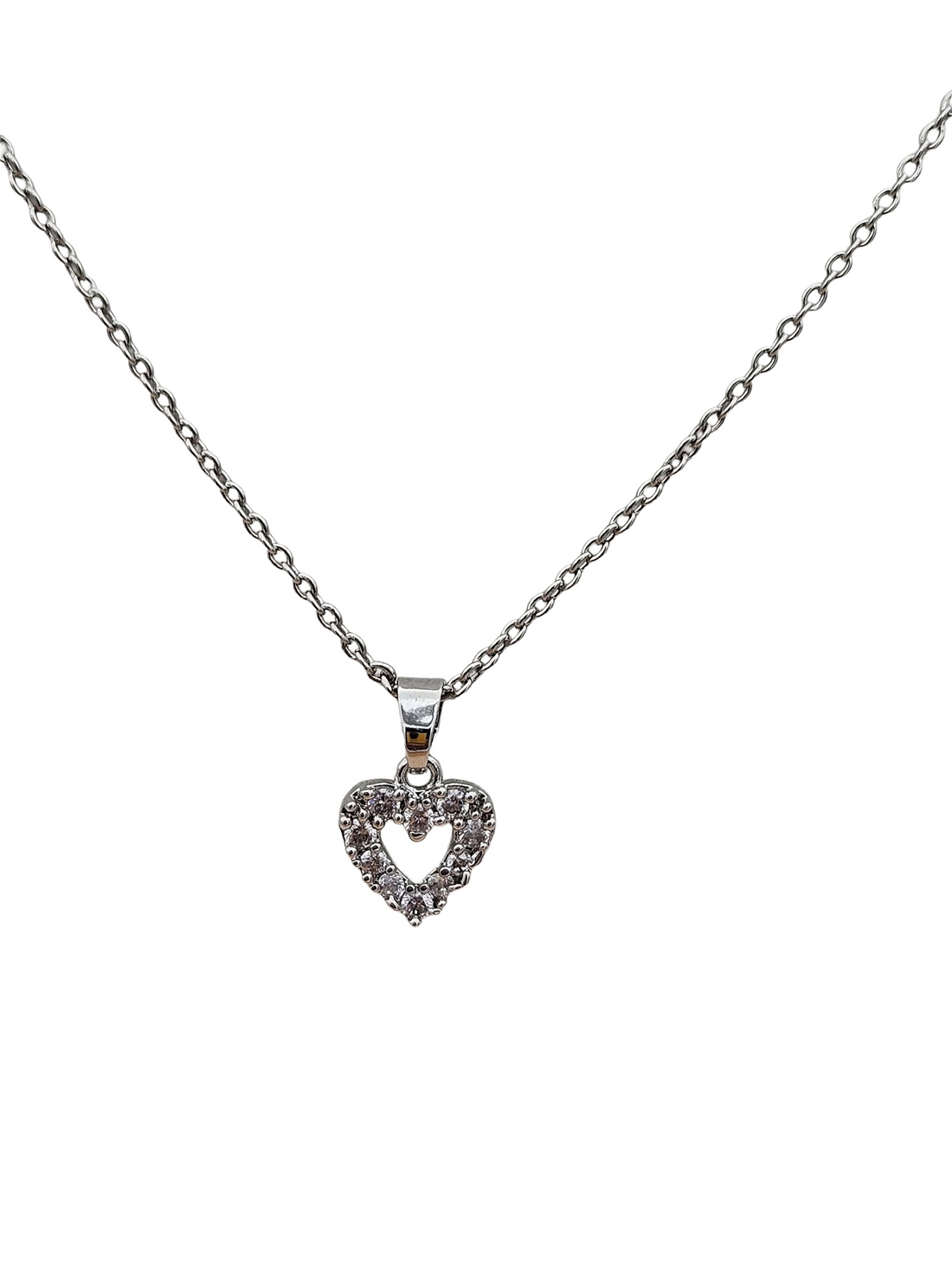 Stunning White Rhodium plated Cubic Zirconia Stone Light weight Heart Shape Chain Pendant