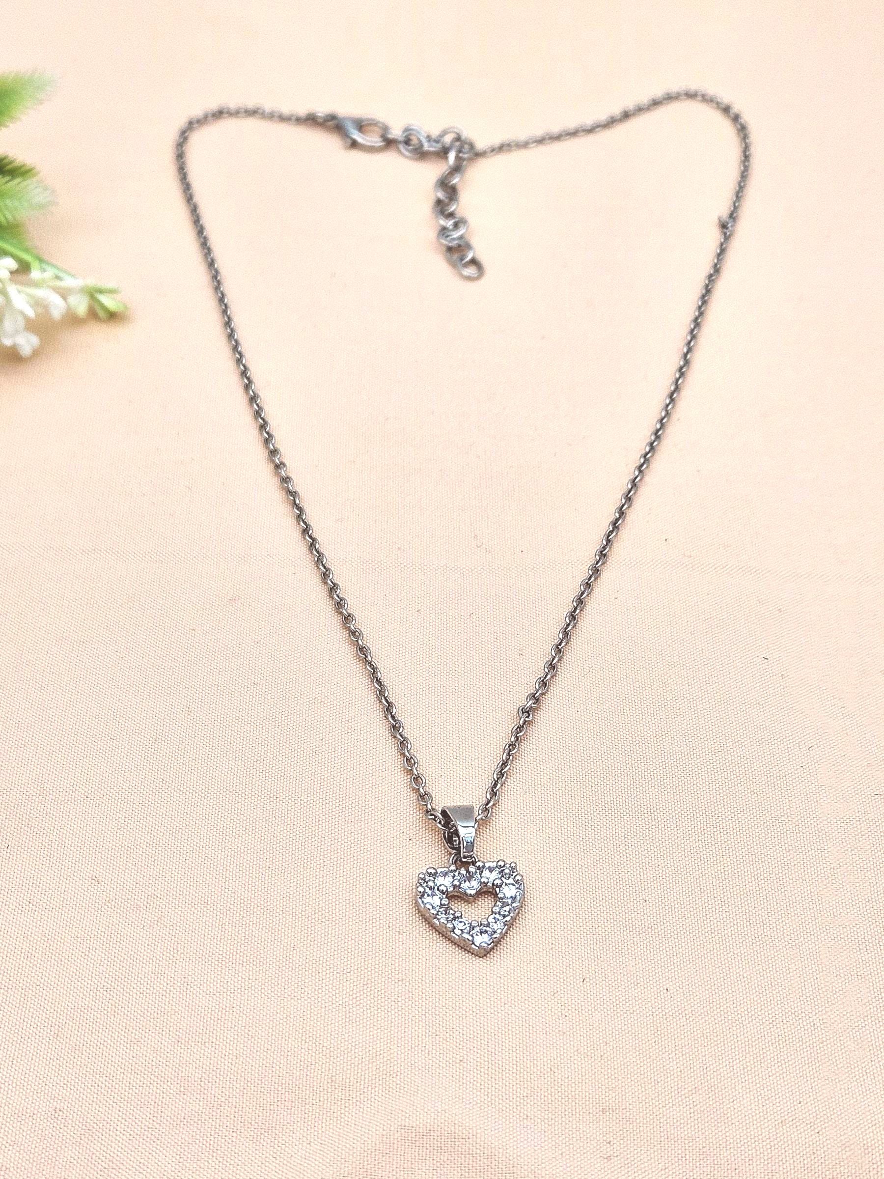 Stunning White Rhodium plated Cubic Zirconia Stone Light weight Heart Shape Chain Pendant