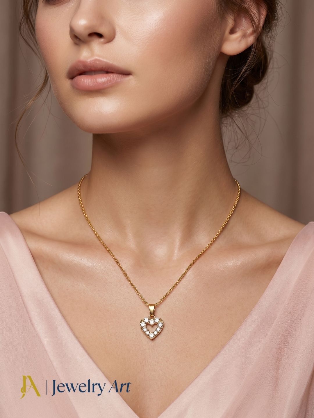 CZ stone heart pendant gold plated delicate chain necklace for women
