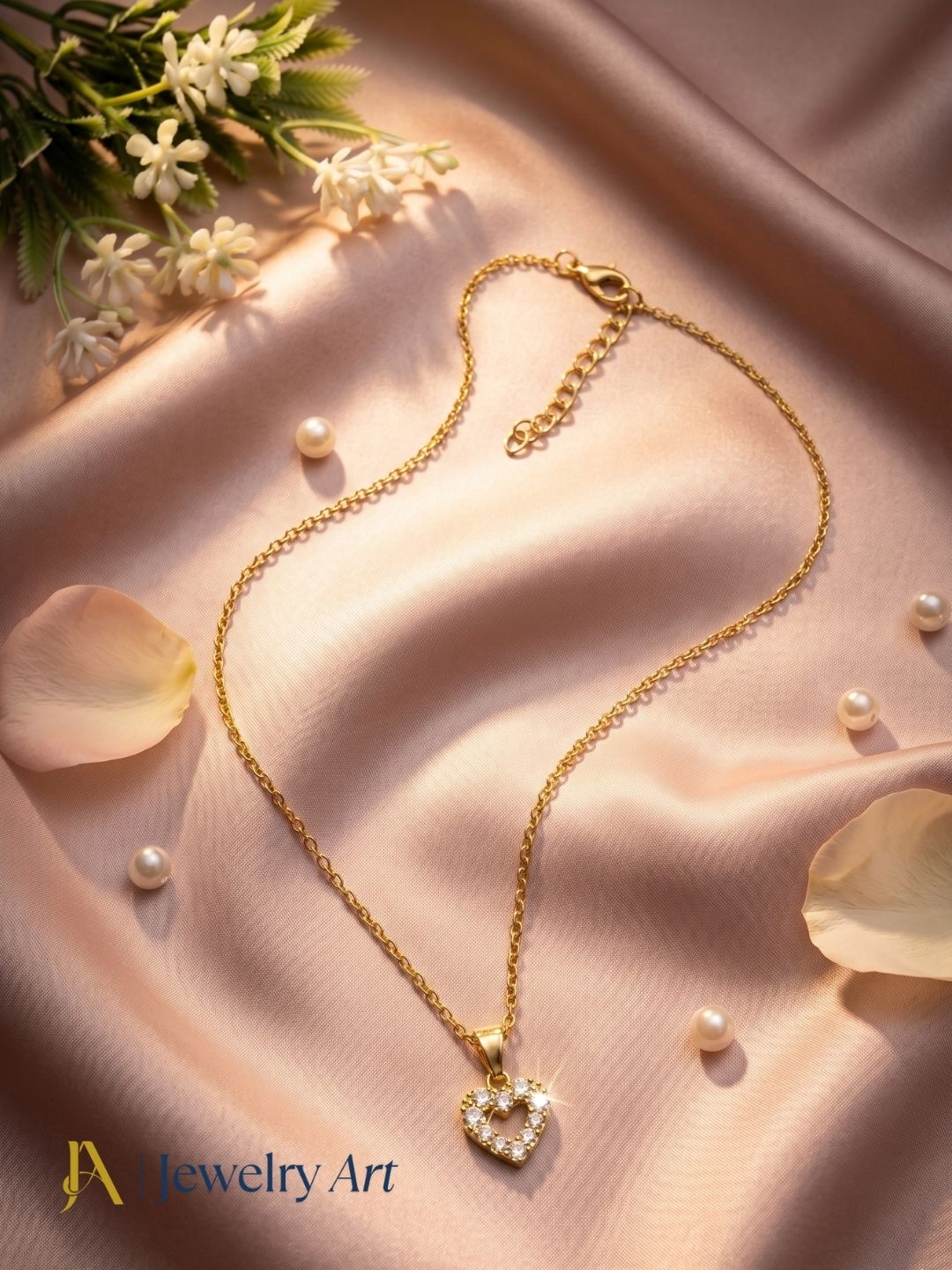 CZ stone heart pendant gold plated delicate chain necklace for women
