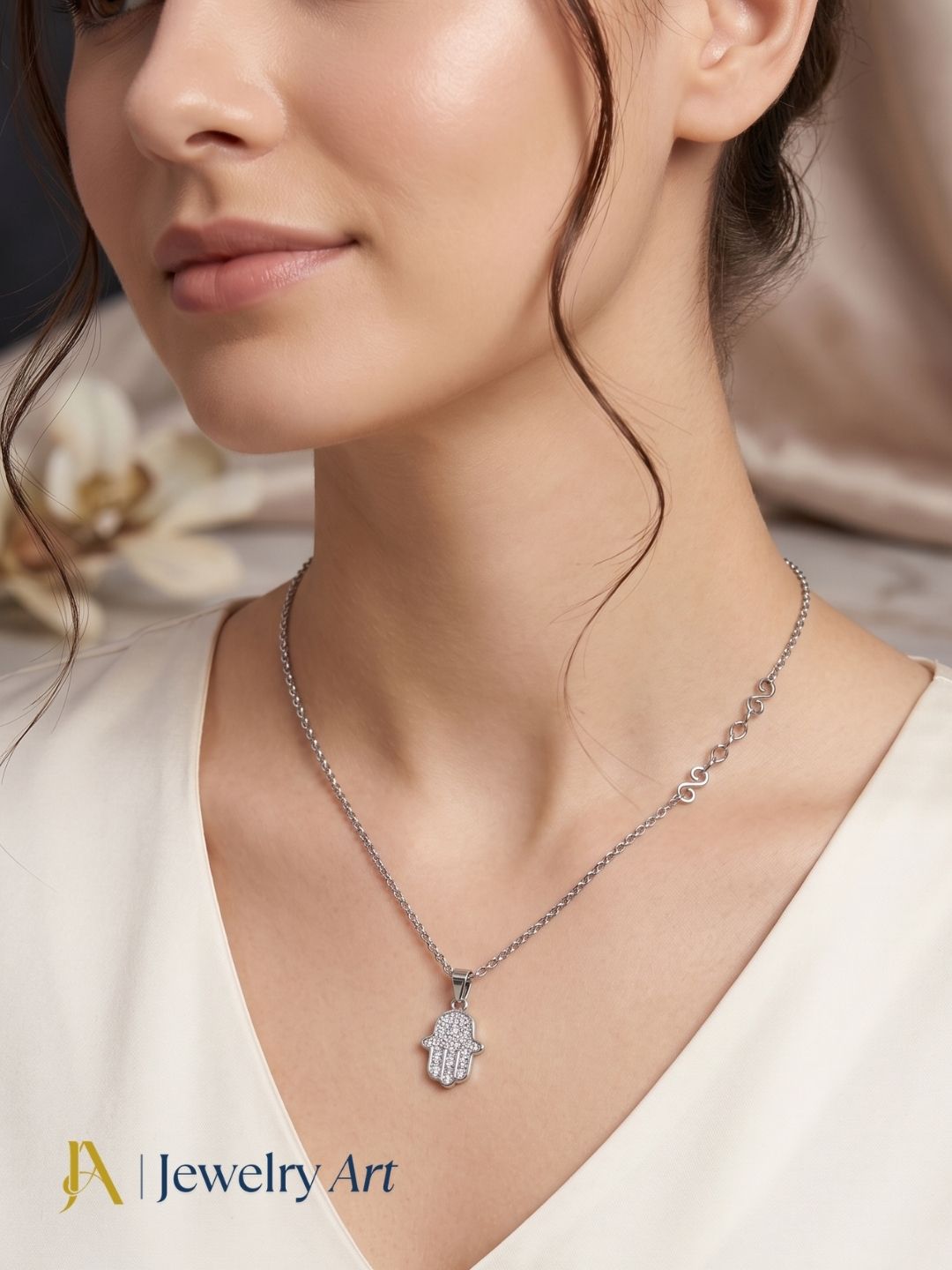 lightweight white rhodium hand palm pendant cubic zirconia daily wear jewelry
