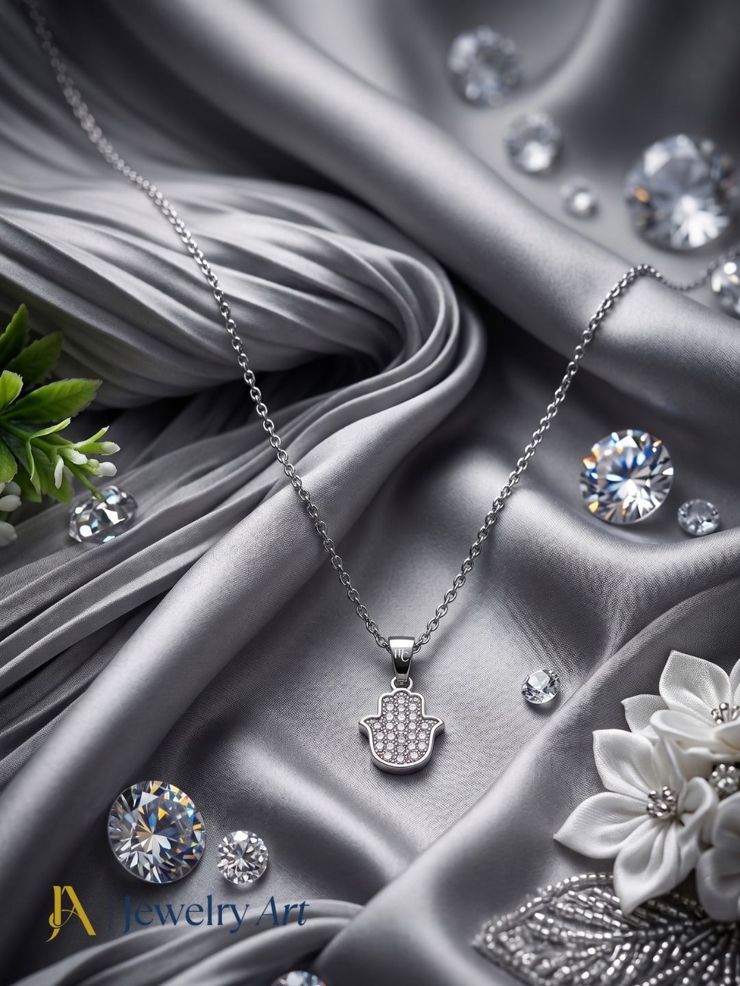 lightweight white rhodium hand palm pendant cubic zirconia daily wear jewelry
