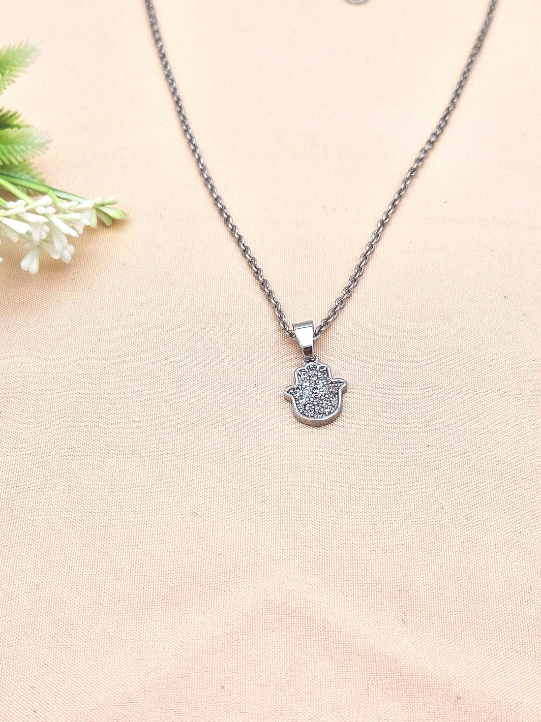 Stunning White Rhodium plated Cubic Zirconia Stone Light weight Hand Palm Shape Chain Pendant
