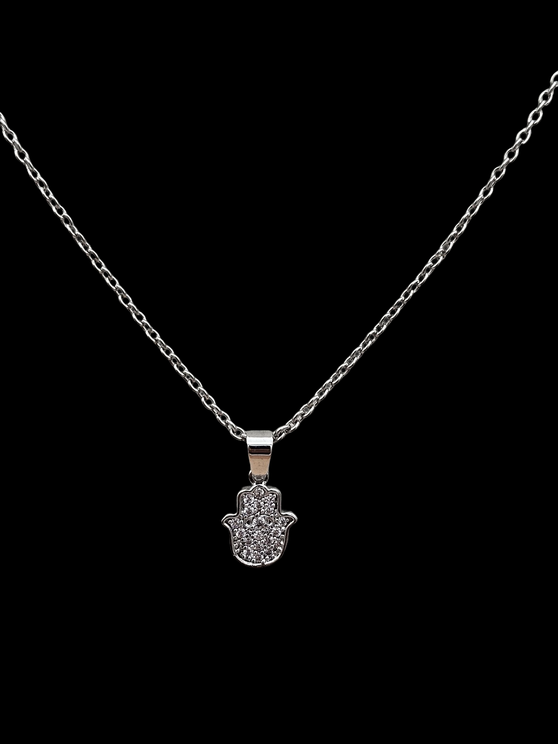 Stunning White Rhodium plated Cubic Zirconia Stone Light weight Hand Palm Shape Chain Pendant