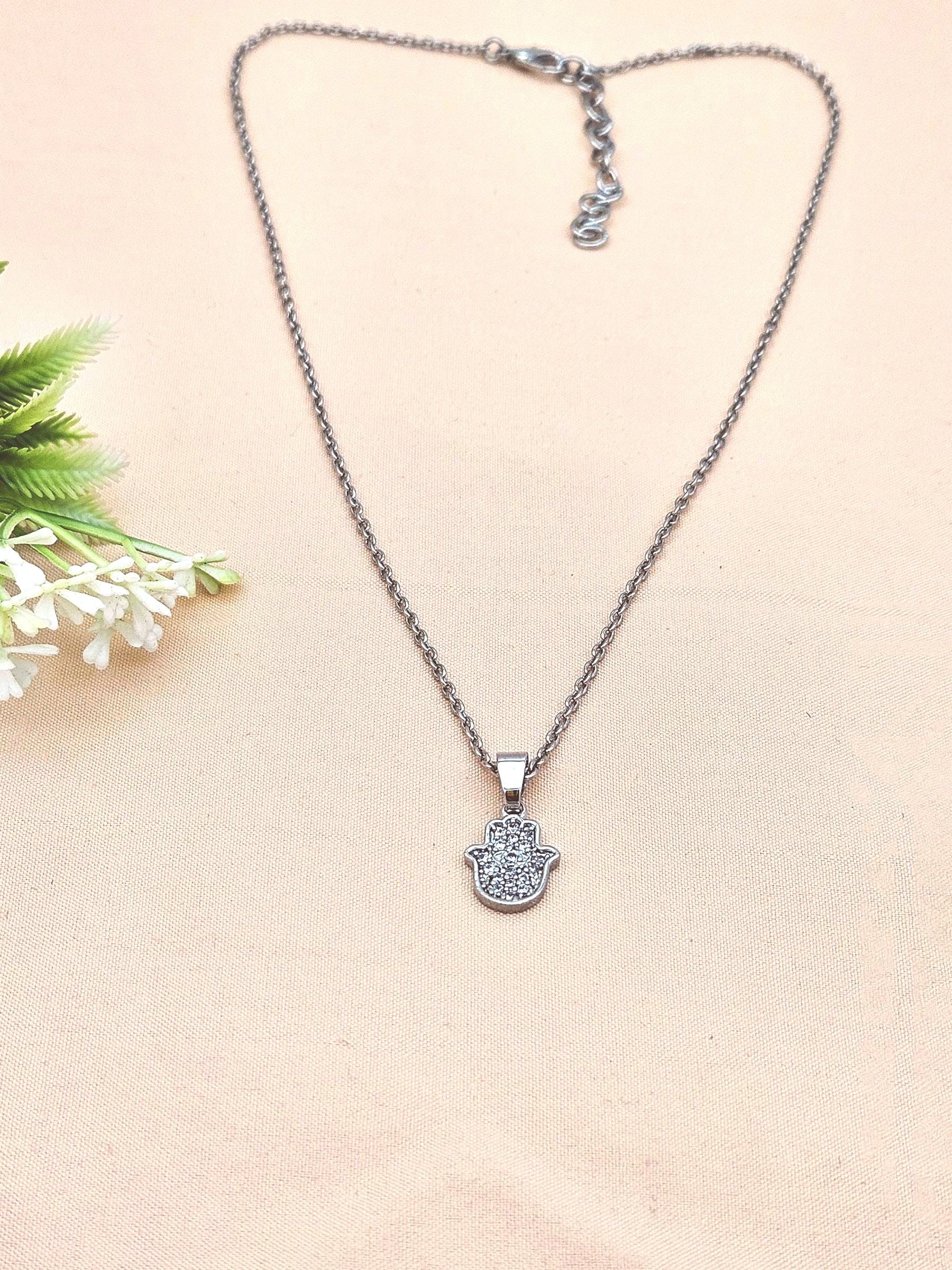 Stunning White Rhodium plated Cubic Zirconia Stone Light weight Hand Palm Shape Chain Pendant