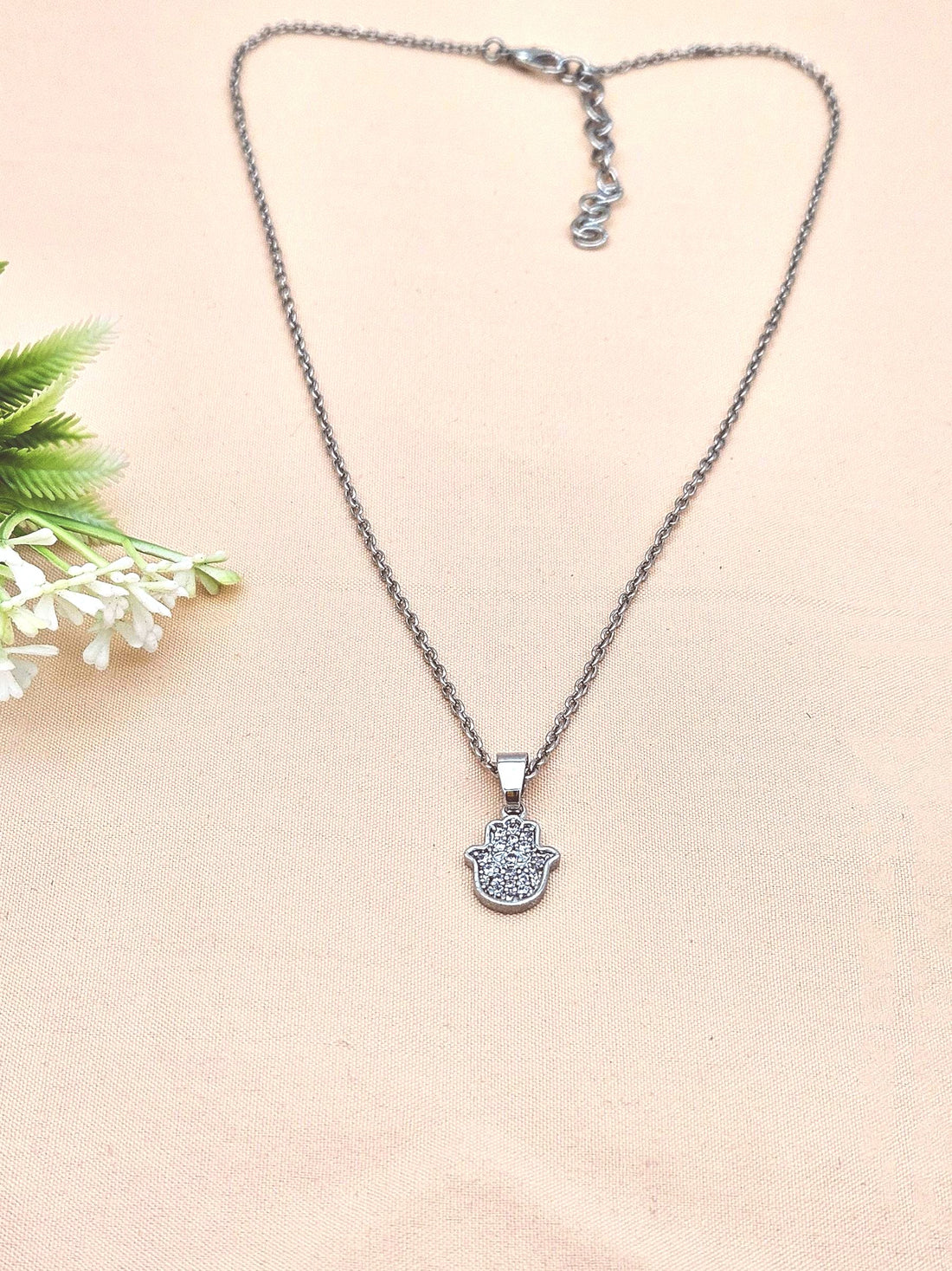 Stunning White Rhodium plated Cubic Zirconia Stone Light weight Hand Palm Shape Chain Pendant
