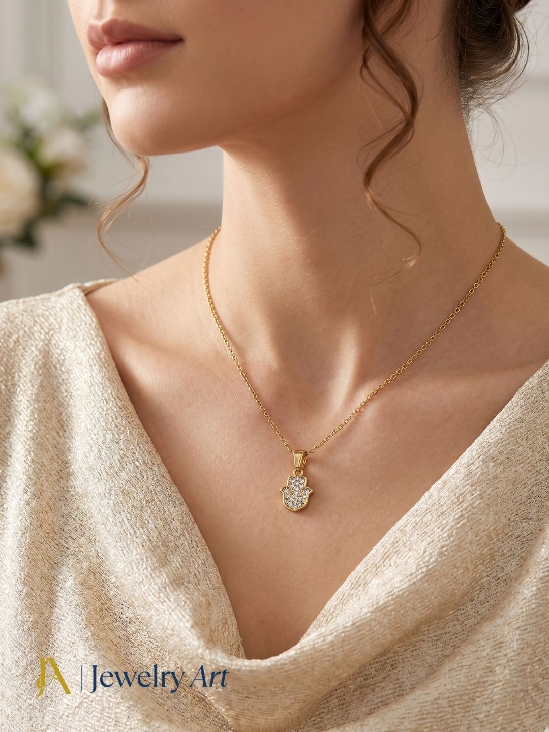 simple elegant round necklace white rhodium CZ stone lightweight pendant
