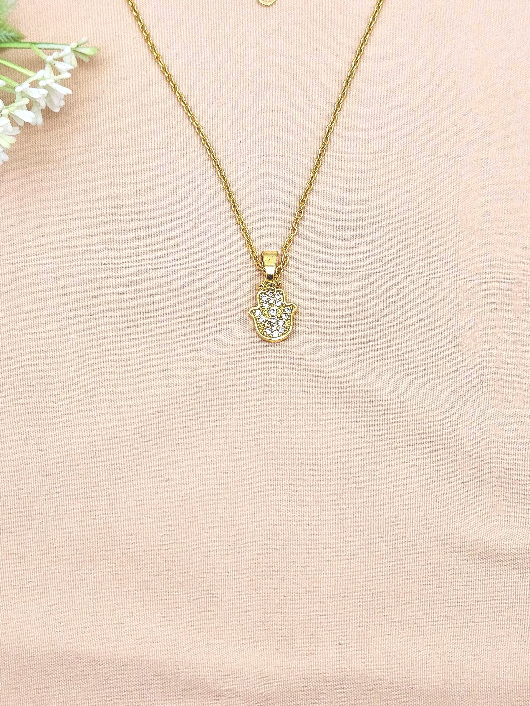 Stunning Gold plated Cubic Zirconia Stone Light weight Hand Palm Shape Chain Pendant
