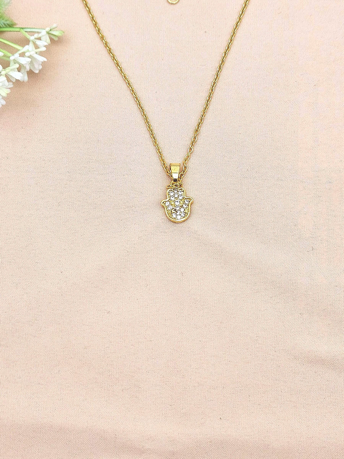 Stunning Gold plated Cubic Zirconia Stone Light weight Hand Palm Shape Chain Pendant