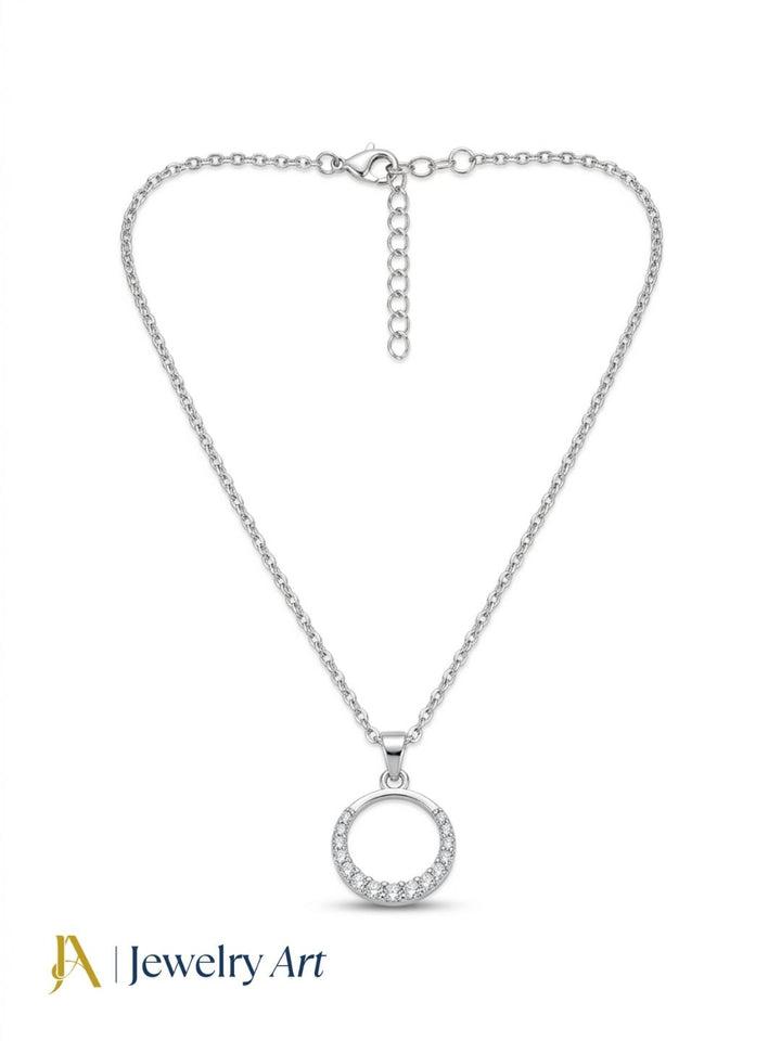 trendy white rhodium plated round pendant cubic zirconia fine chain design
