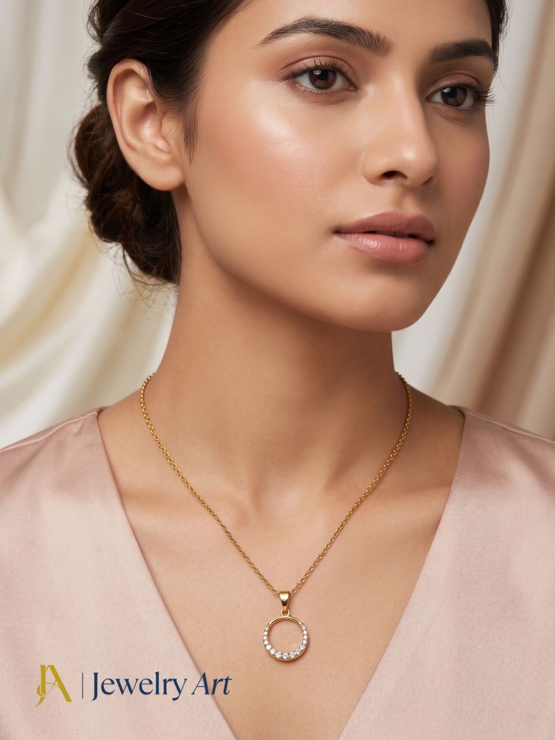 fashion round pendant gold plated cubic zirconia minimal chain jewelry
