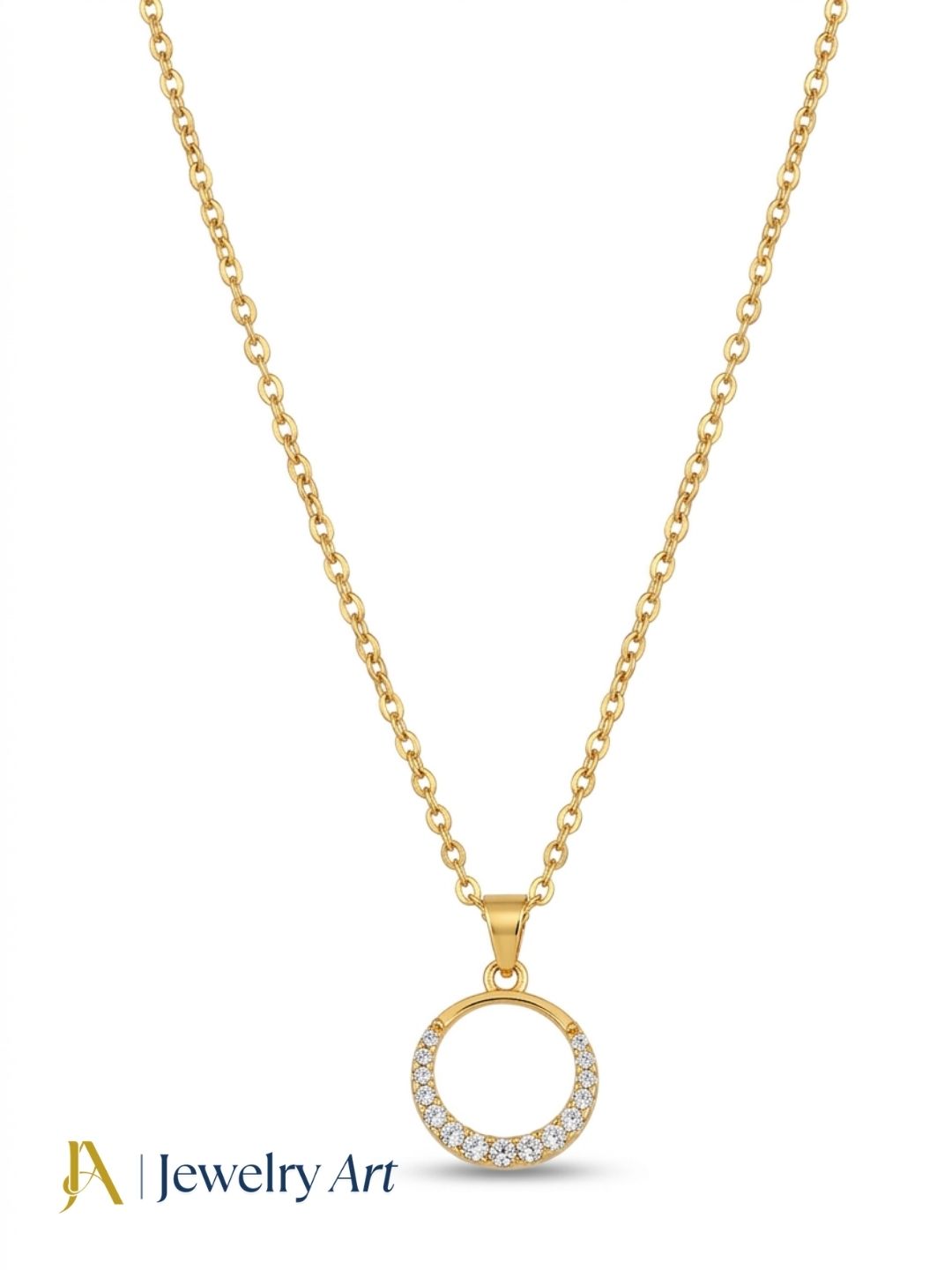 fashion round pendant gold plated cubic zirconia minimal chain jewelry
