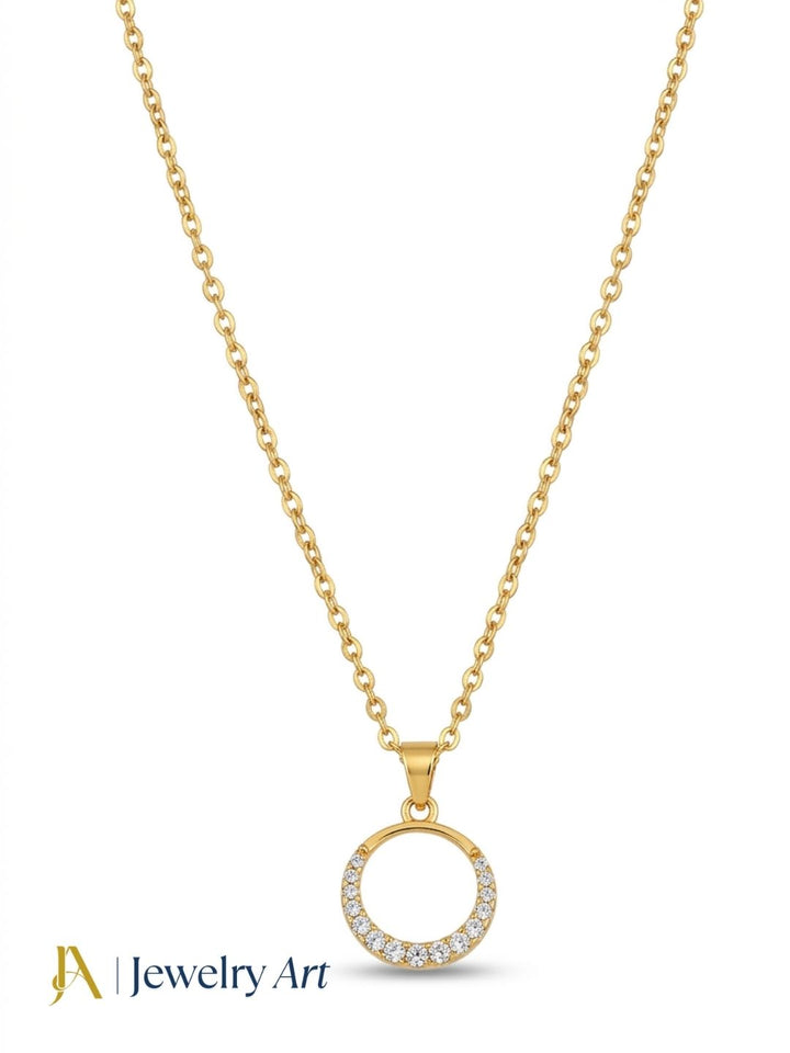 fashion round pendant gold plated cubic zirconia minimal chain jewelry

