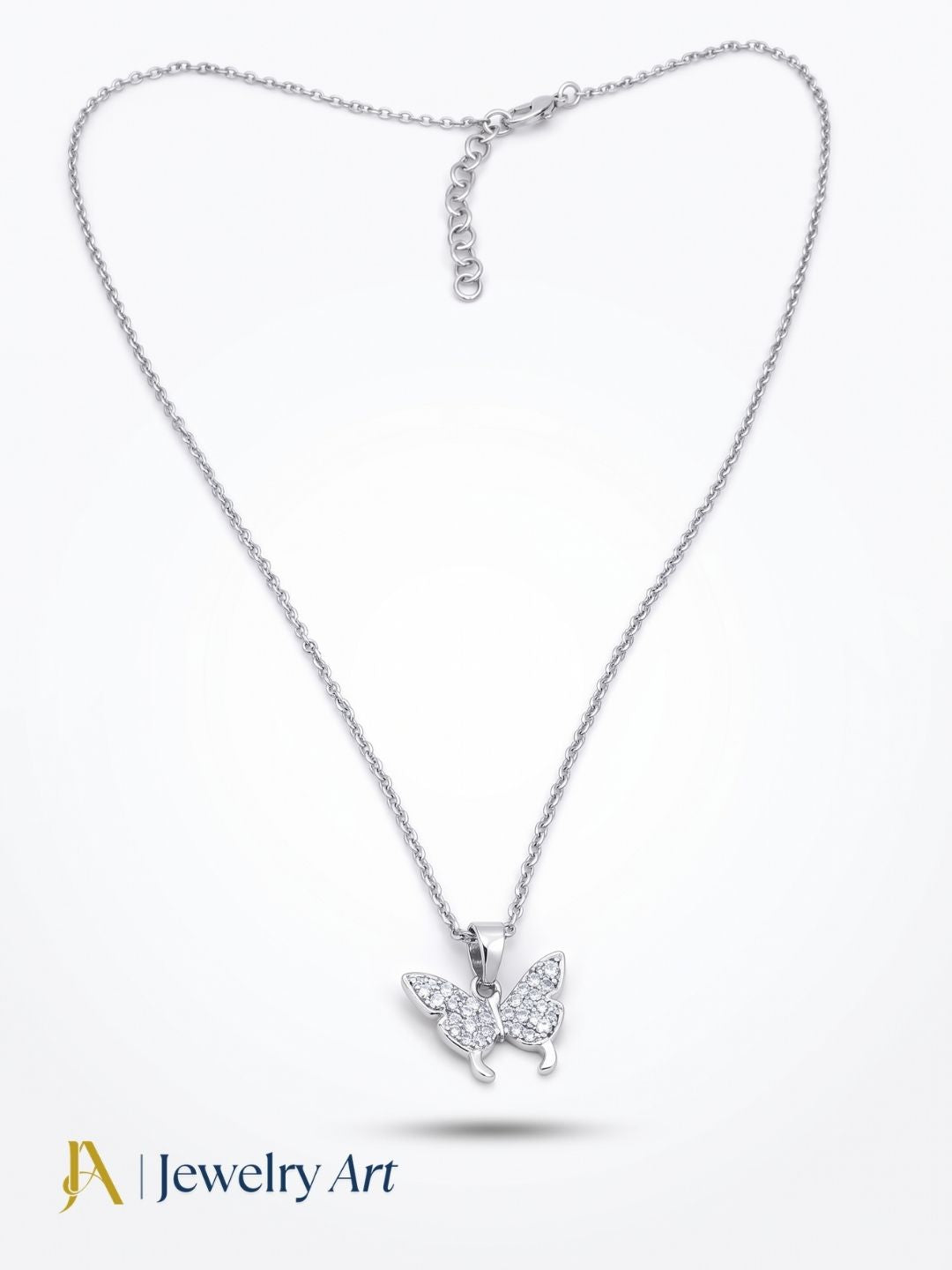 classic butterfly shape pendant necklace silver plated CZ sparkling design

