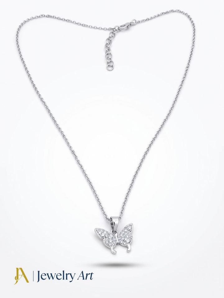 classic butterfly shape pendant necklace silver plated CZ sparkling design
