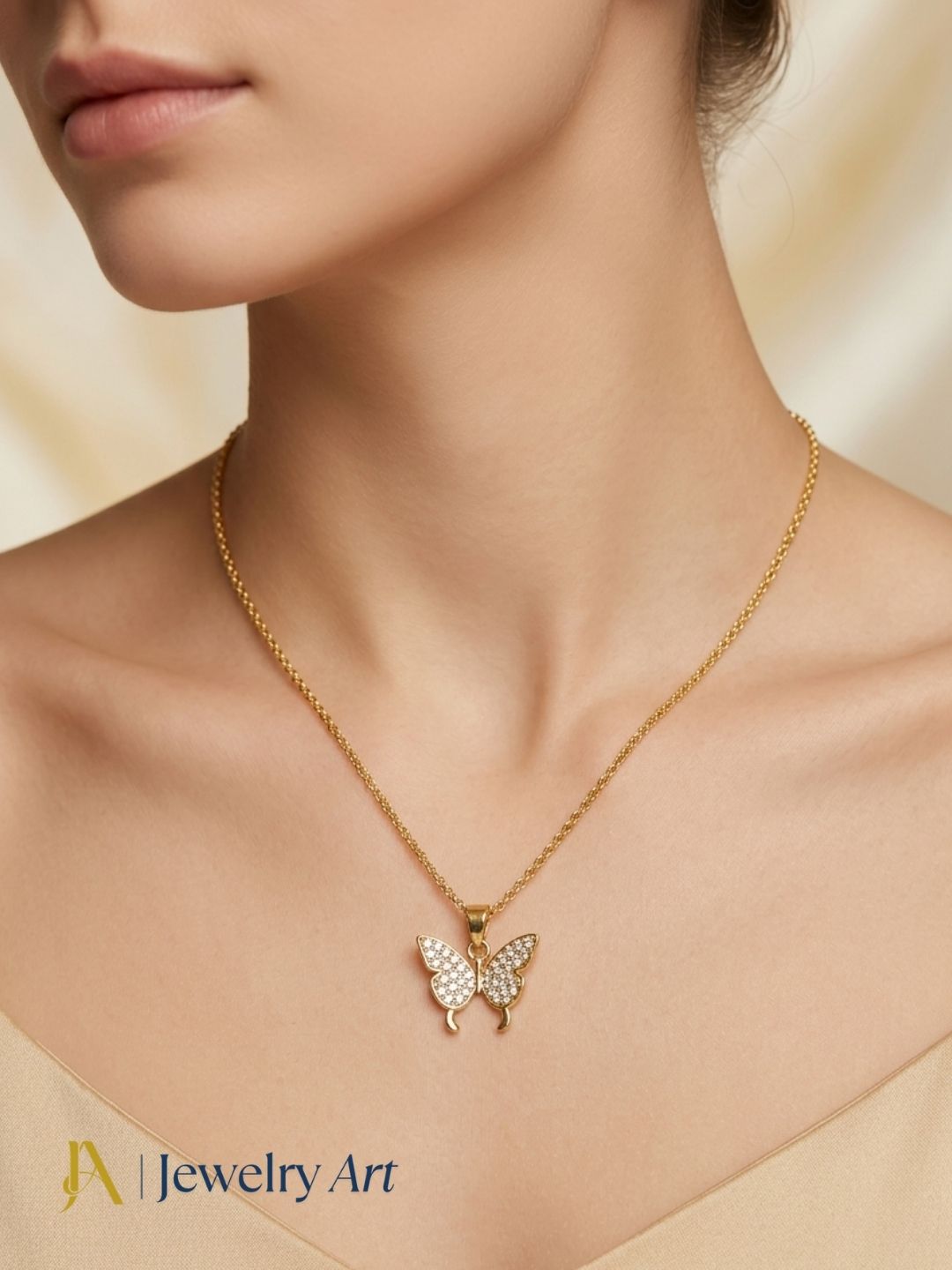 designer butterfly pendant necklace gold plated CZ stone minimalist jewelry
