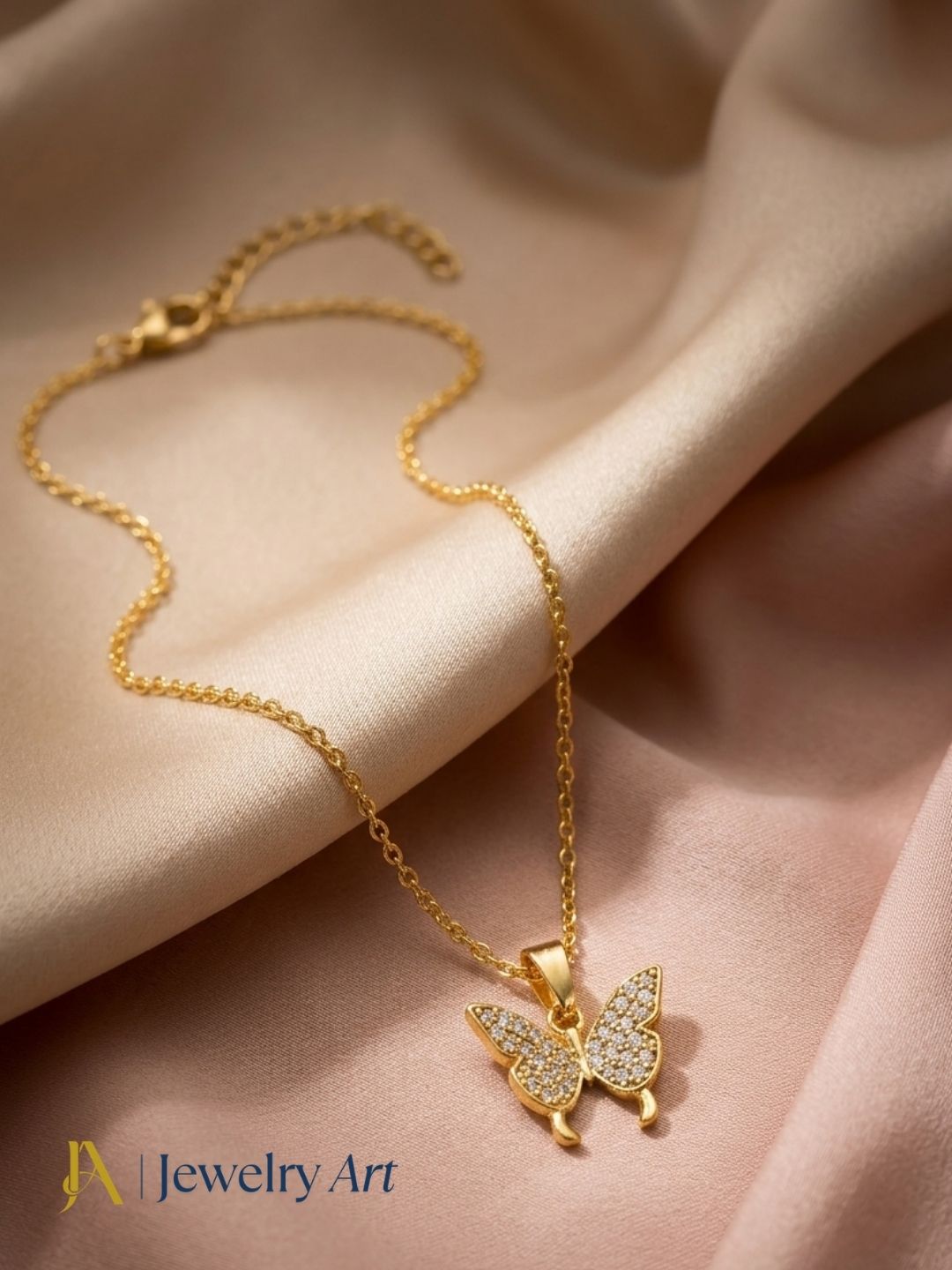 designer butterfly pendant necklace gold plated CZ stone minimalist jewelry
