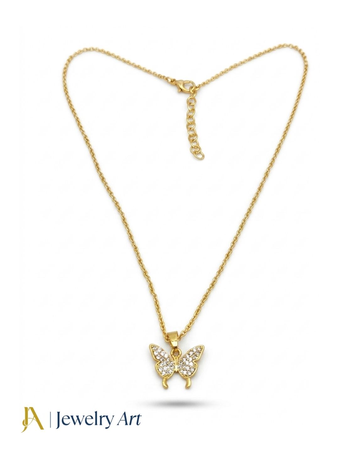 designer butterfly pendant necklace gold plated CZ stone minimalist jewelry
