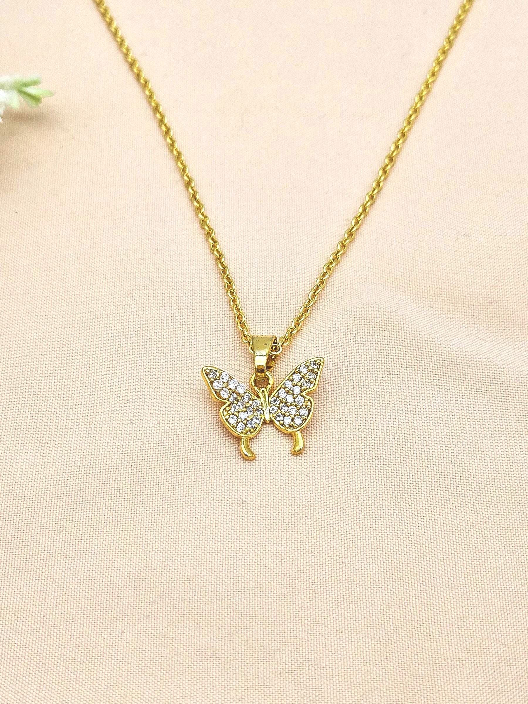 Stunning Gold plated Cubic Zirconia Stone Light weight Butterfly Shape Chain Pendant