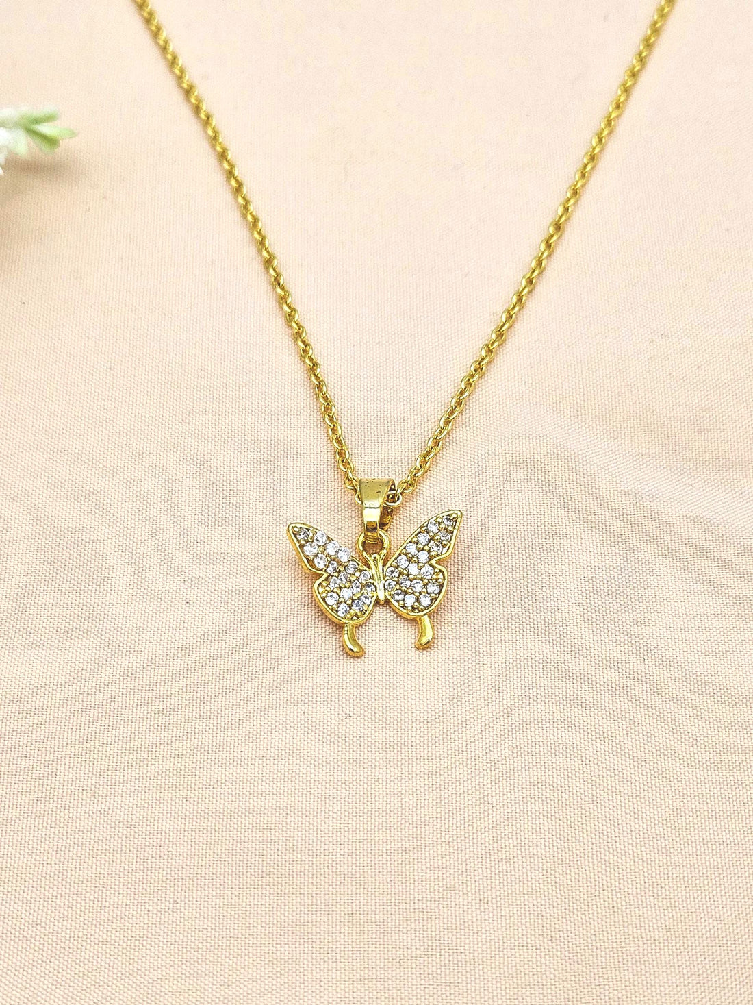 Stunning Gold plated Cubic Zirconia Stone Light weight Butterfly Shape Chain Pendant