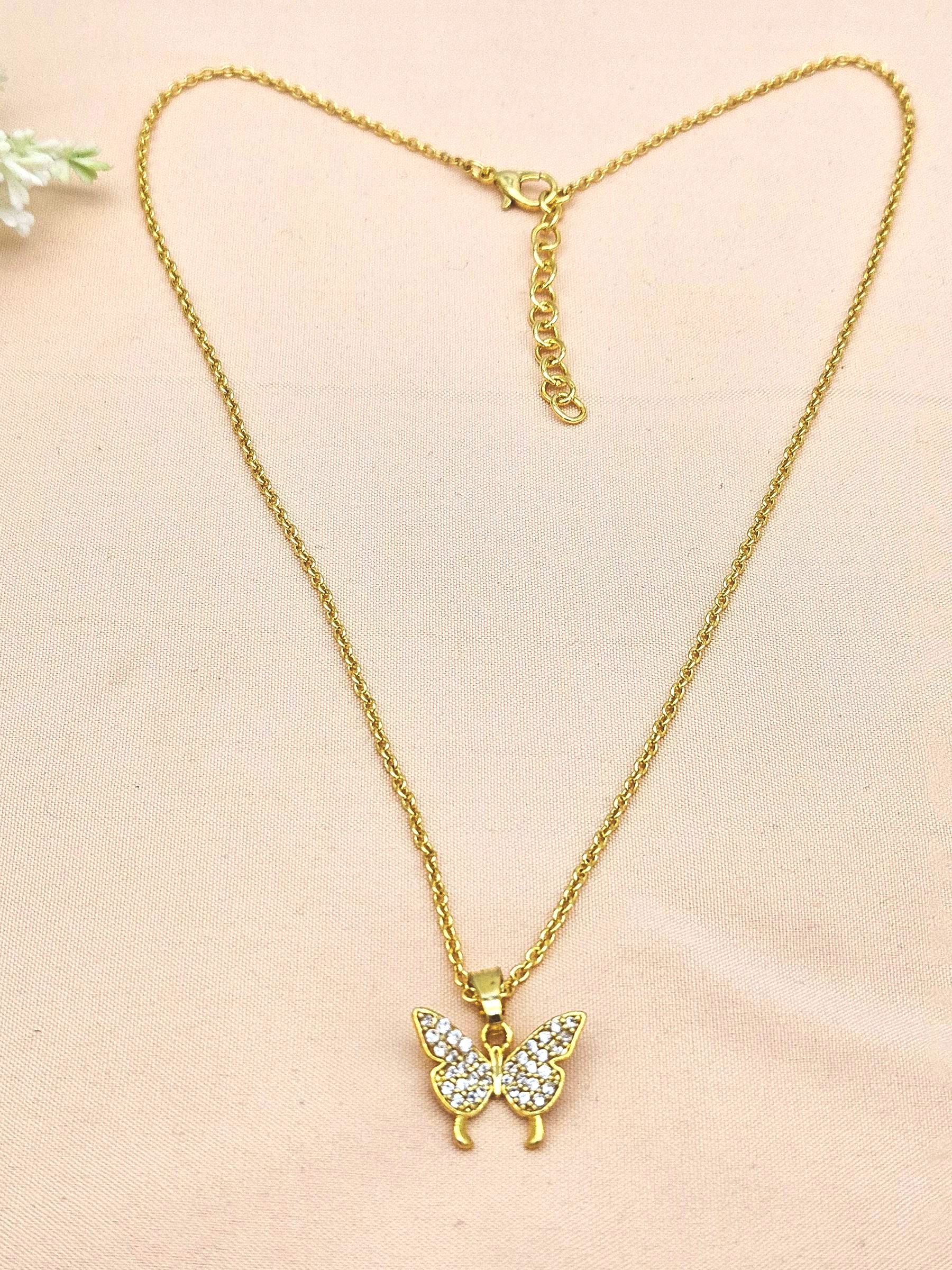 Stunning Gold plated Cubic Zirconia Stone Light weight Butterfly Shape Chain Pendant