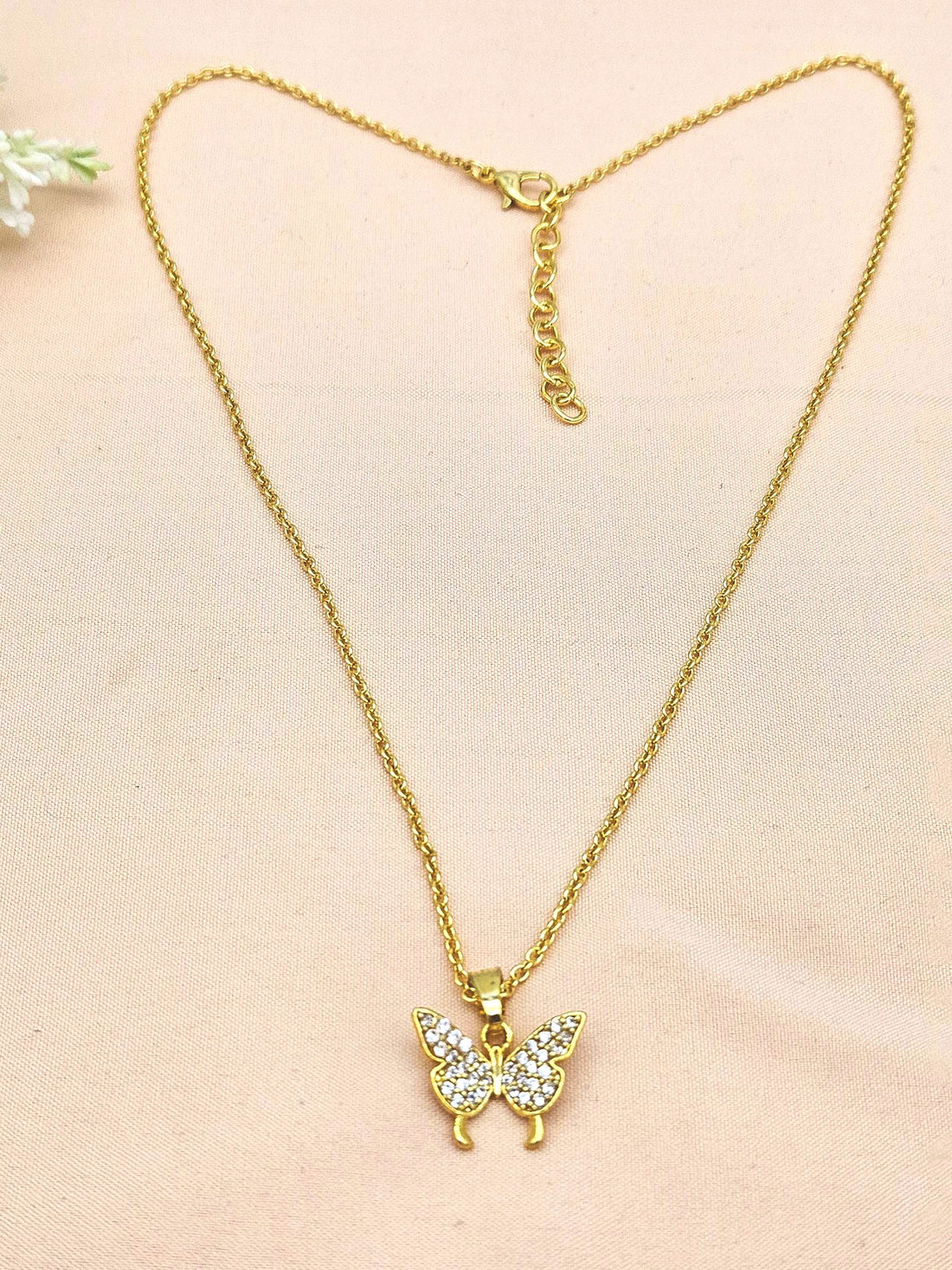 Stunning Gold plated Cubic Zirconia Stone Light weight Butterfly Shape Chain Pendant