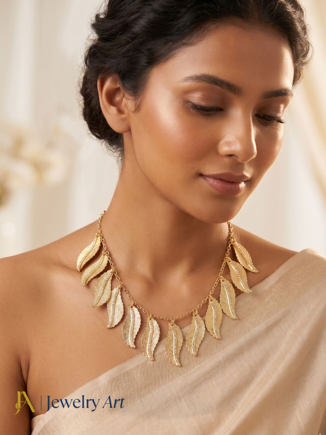 Stunning Gold plated AD stone Awesome Leaf Designer Chain Necklace