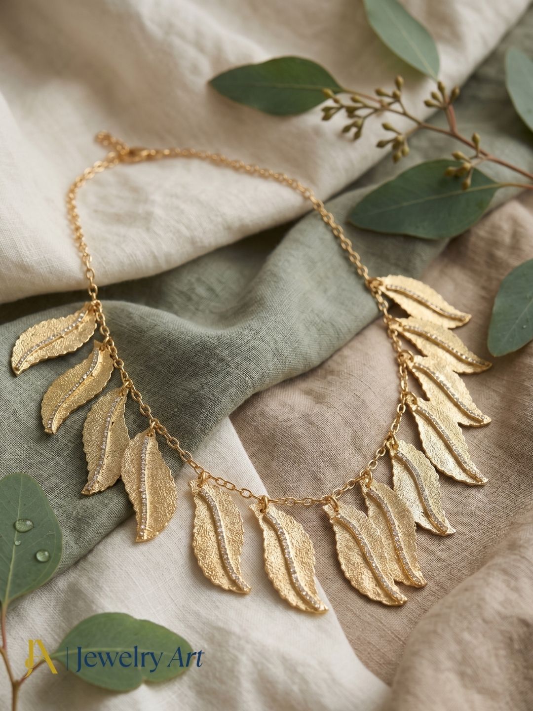 Stunning Gold plated AD stone Awesome Leaf Designer Chain Necklace