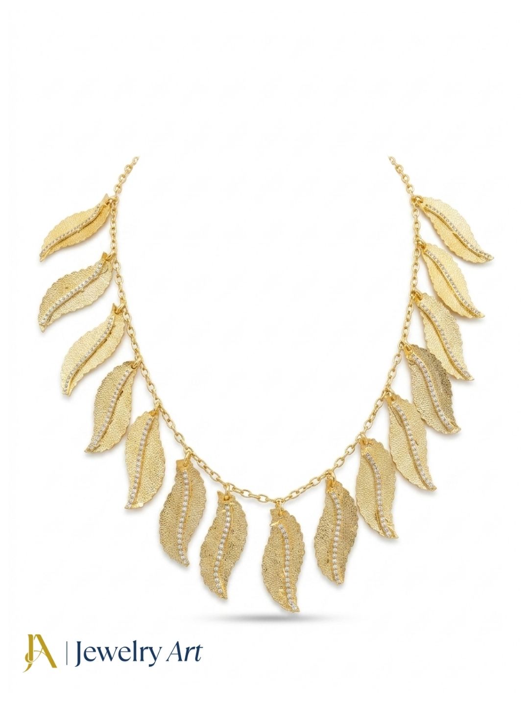 Stunning Gold plated AD stone Awesome Leaf Designer Chain Necklace