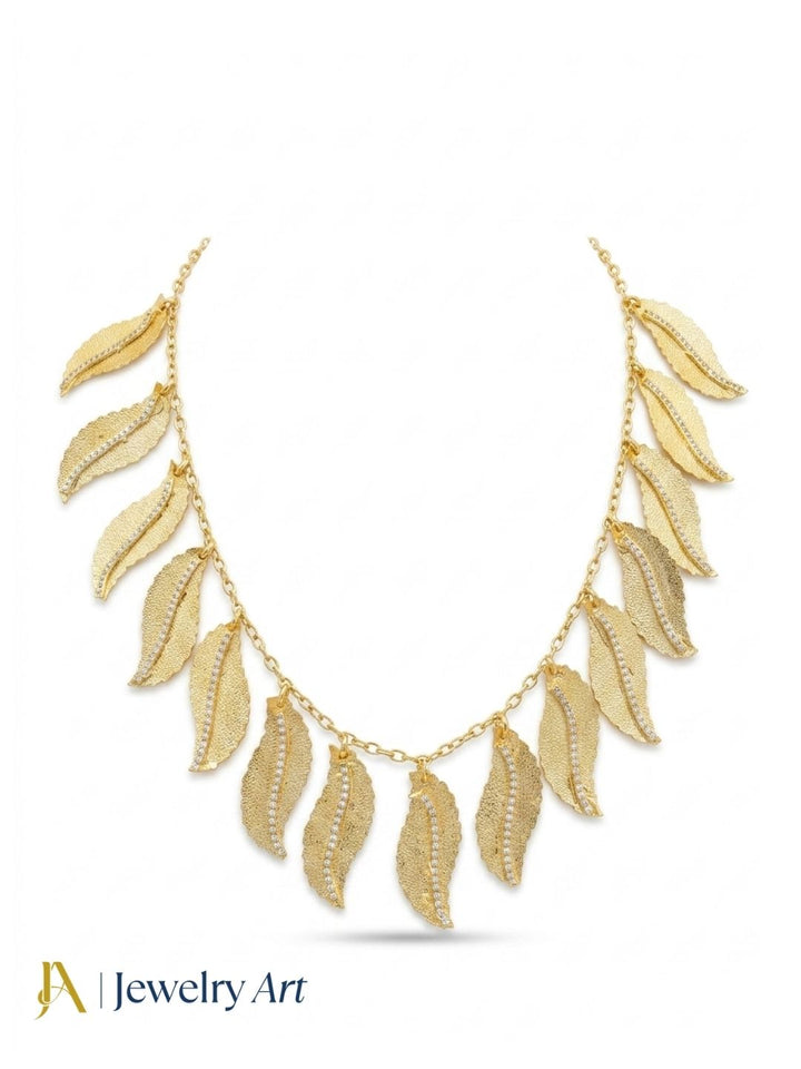 Stunning Gold plated AD stone Awesome Leaf Designer Chain Necklace