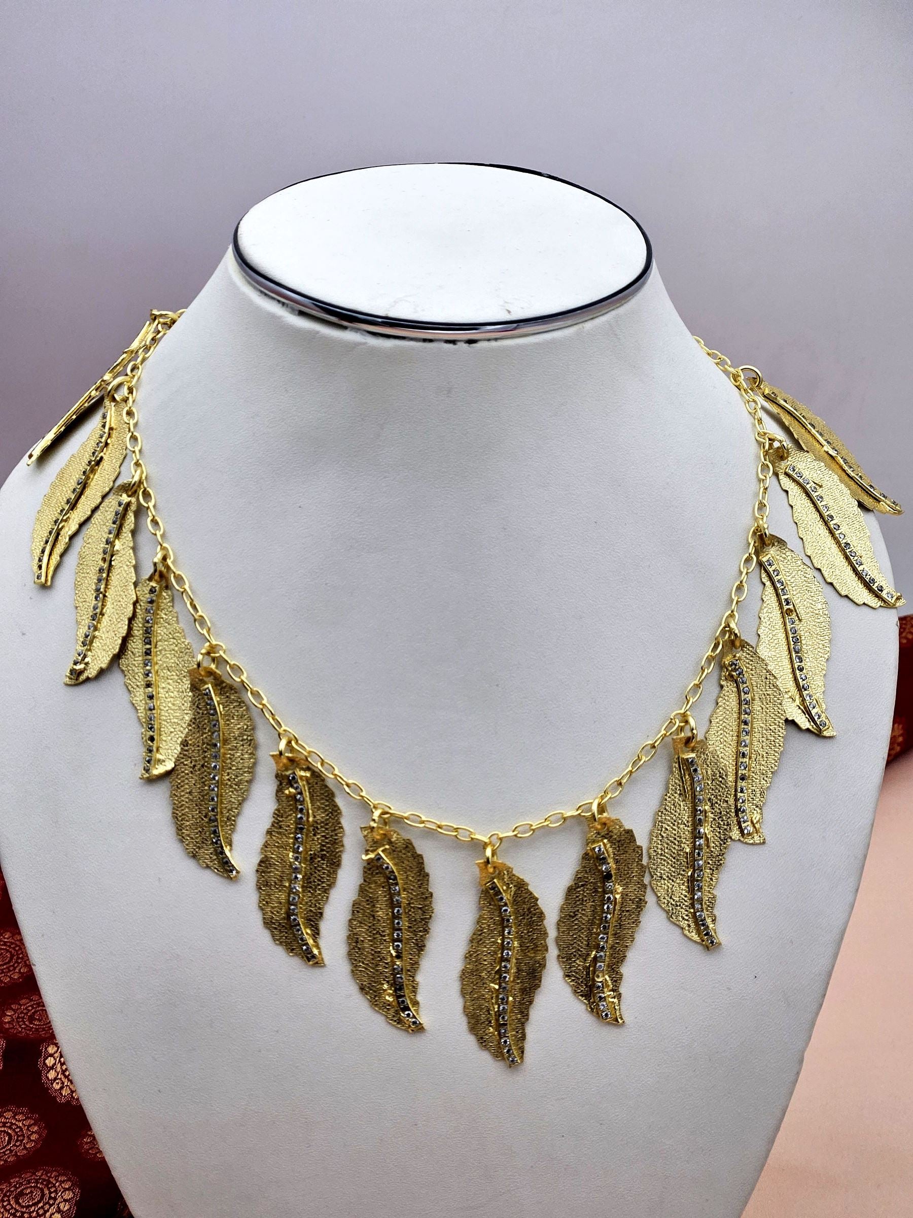 Stunning Gold plated AD stone Awesome Leaf Designer Chain Necklace