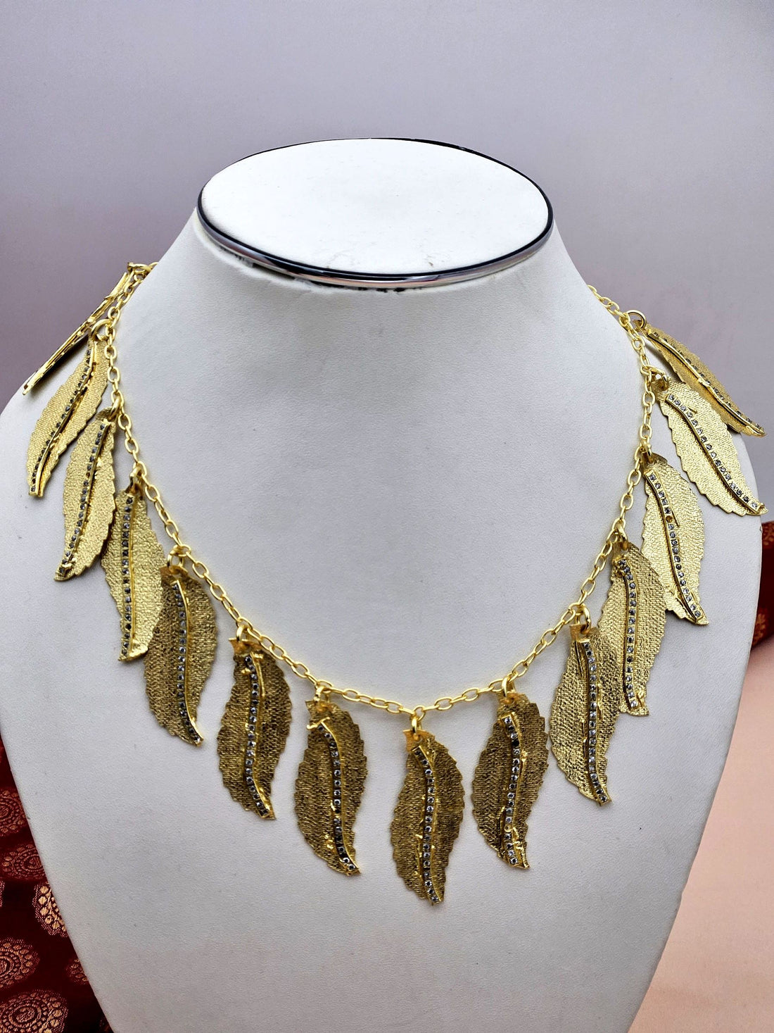 Stunning Gold plated AD stone Awesome Leaf Designer Chain Necklace