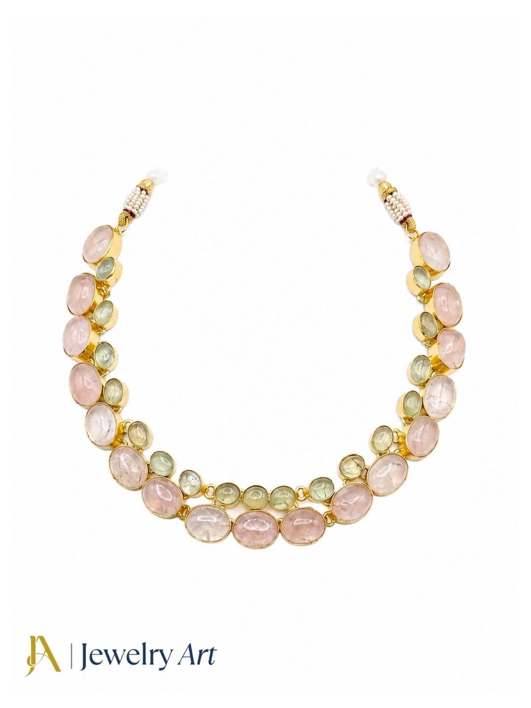 Modern designer gold plated necklace with natural gemstone accents
