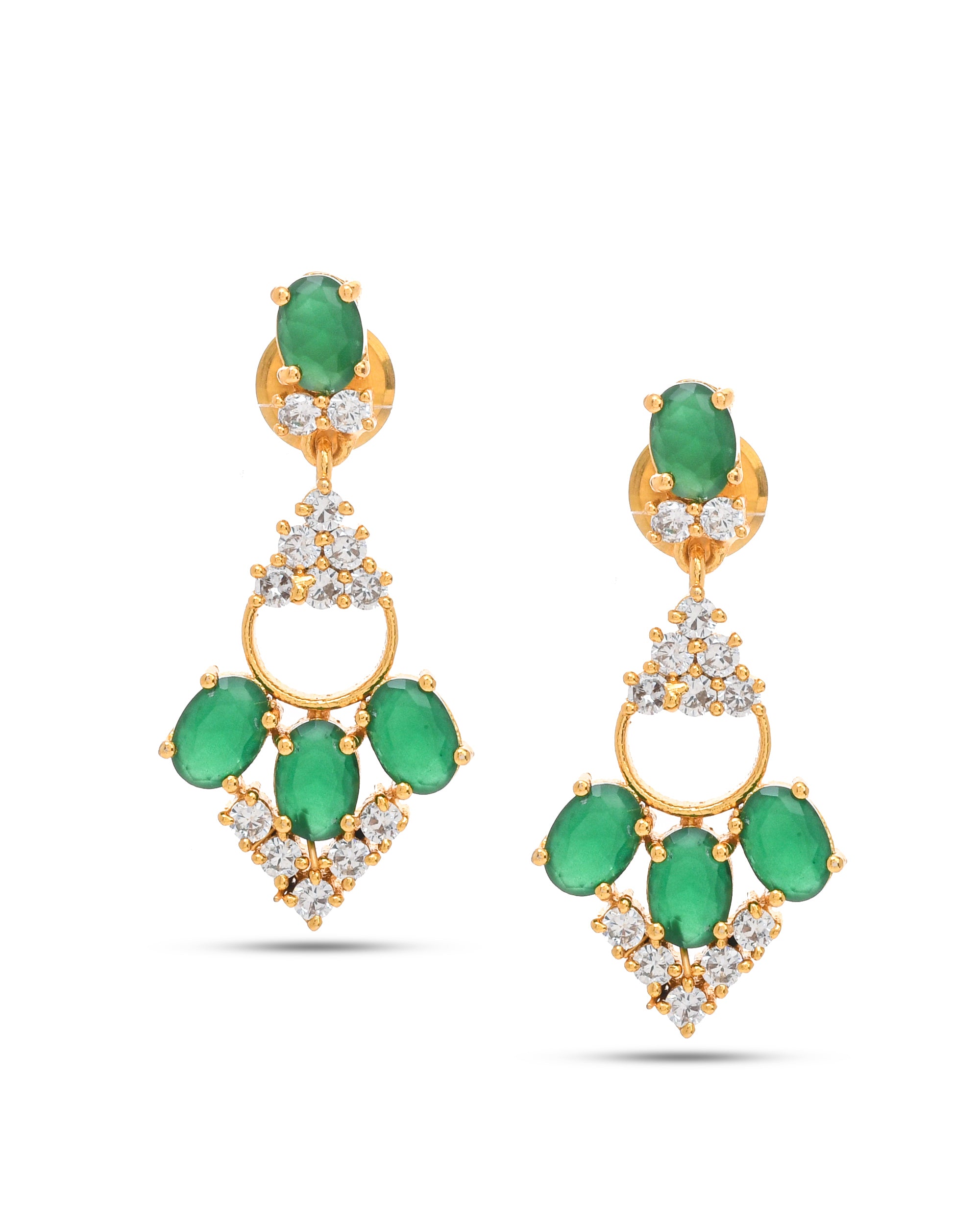 Designer handmade earrings with vibrant green hydro quartz and cubic zirconia set in antique gold plating
